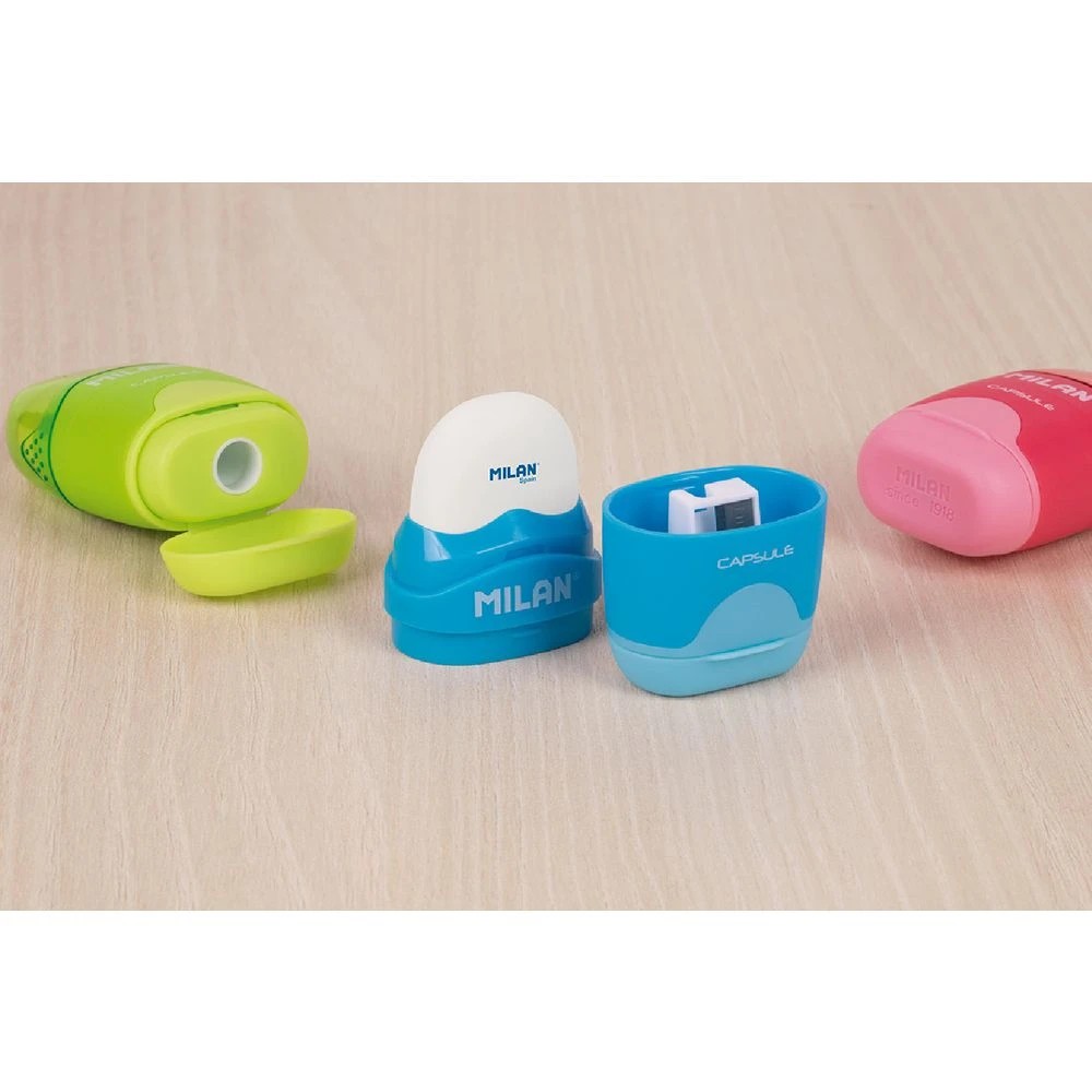 3 Milan Capsule 1 Hole Sharpener and Eraser Assorted, 3 of 4