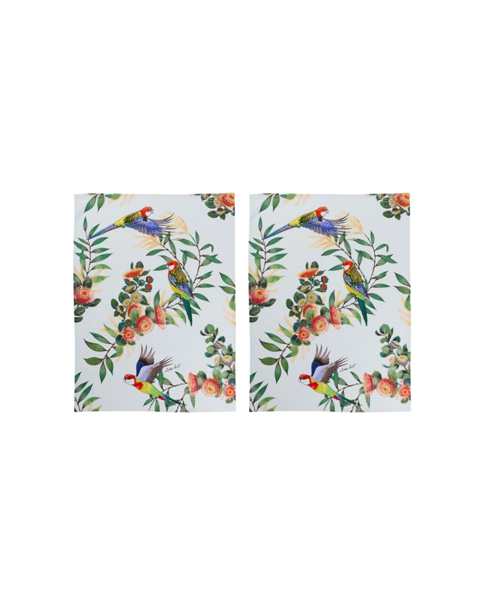 1 Maxwell & Williams 2x Eloise Short Native Grace Cotton Tea Towel Set 50x70cm Eastern Rosella - Multi, 1 of 3