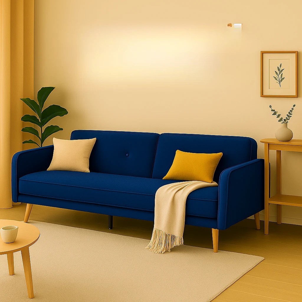 9 Foret Velvet 3 Seater Sofa Bed Click Clack Lounge Couch Convertible Futon Blue, 9 of 9