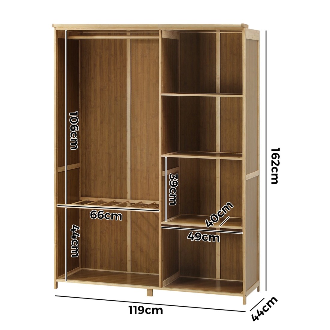 10 Oikiture Open Wardrobe Shelf Unit Clothes Storage 5 Shelves Hanging Rail
 - natural, 10 of 10