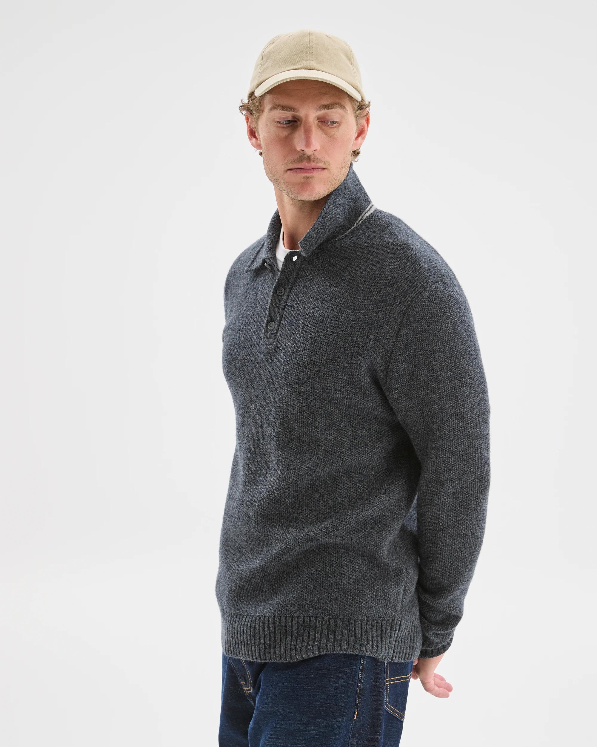 3 Target Man Lambswool Long Sleeve Knit Polo Top CHARCOAL, 3 of 7