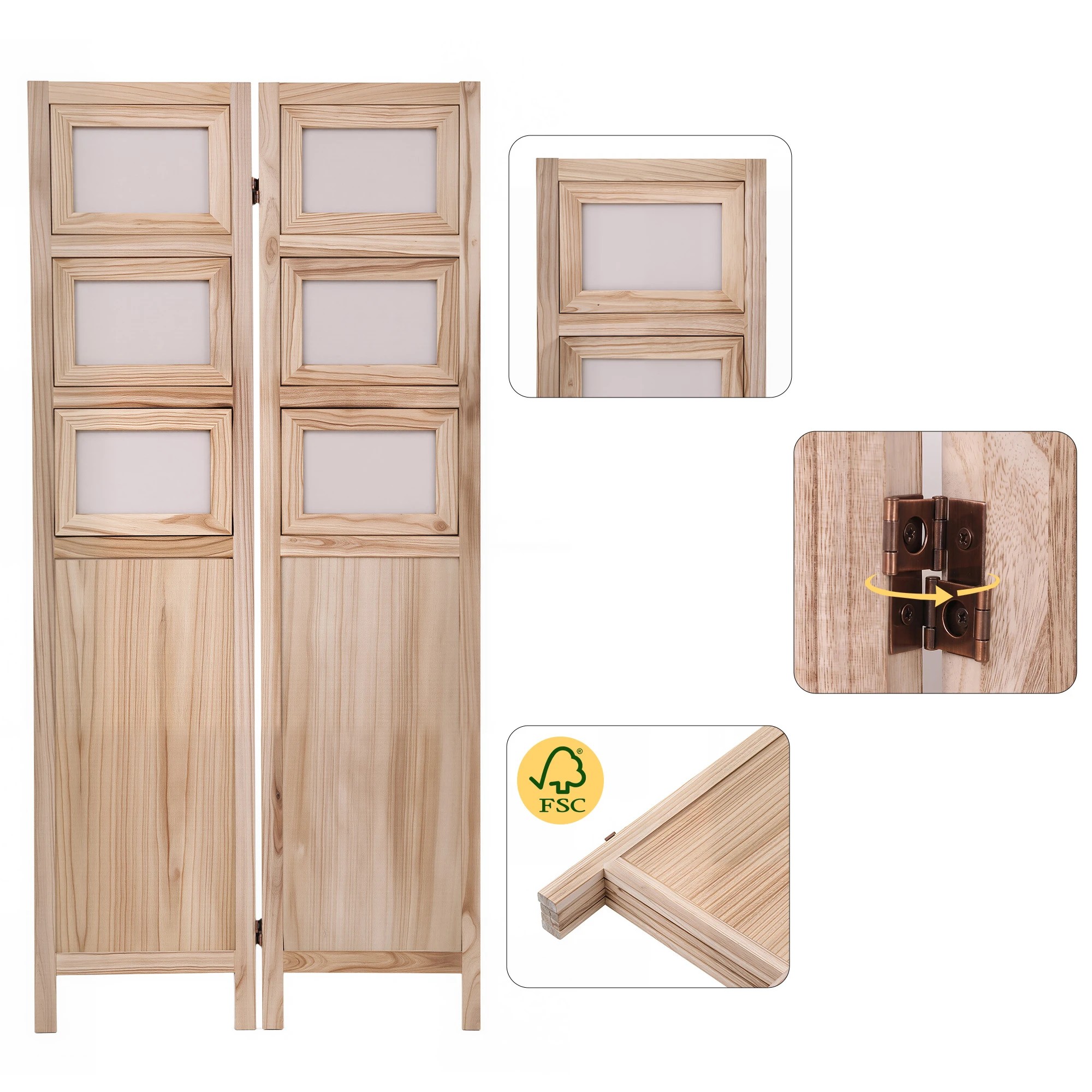 5 Artiss Room Divider 4 Panel Privacy Screen Partition Photo Collage Display Solid Wood - Natural, 5 of 7