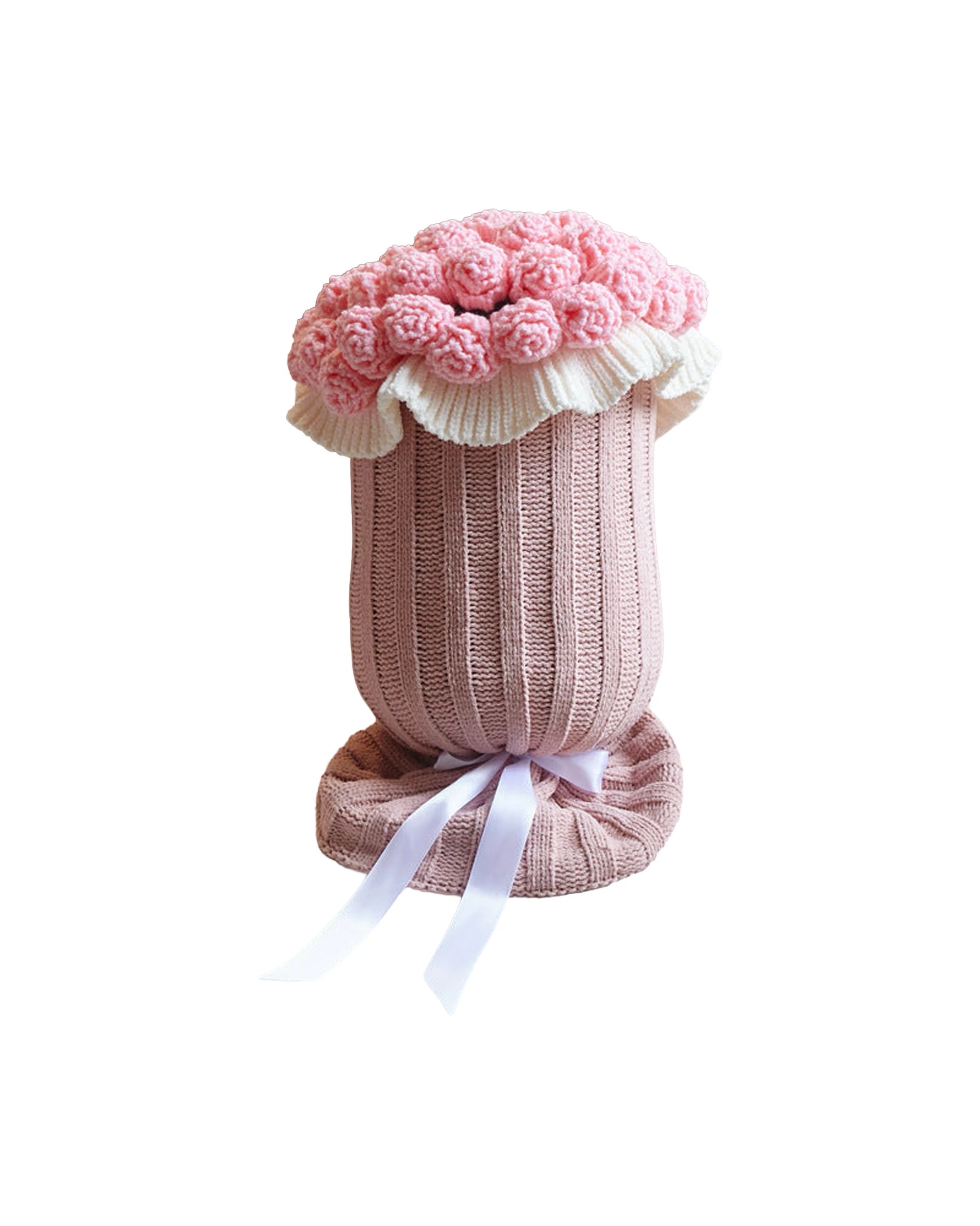 1 Cotton More Knitted Flower Hug Pillow Stuffed 22x60cm - Pink, 1 of 2