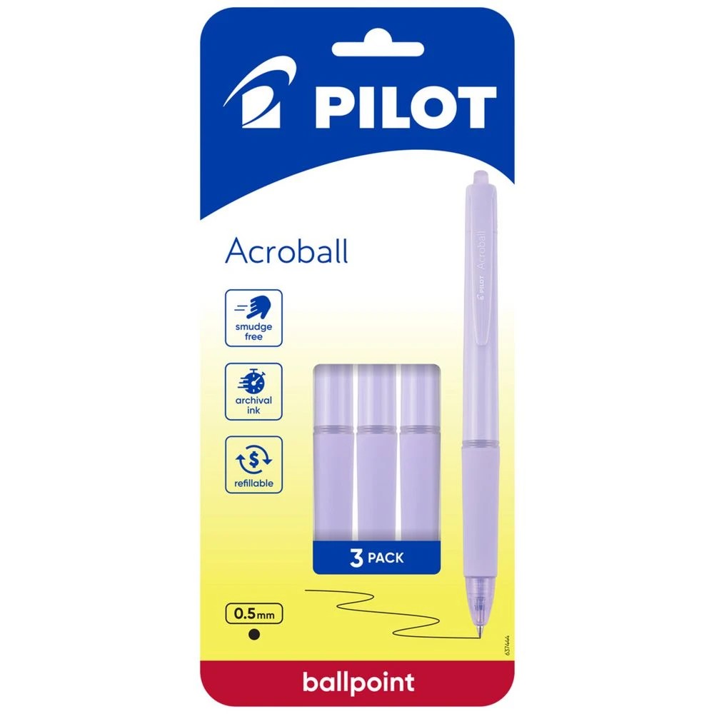 1 PILOT Acroball 150 Ballpoint Pens 0.5mm Pastel Violet 3 Pk, 1 of 7