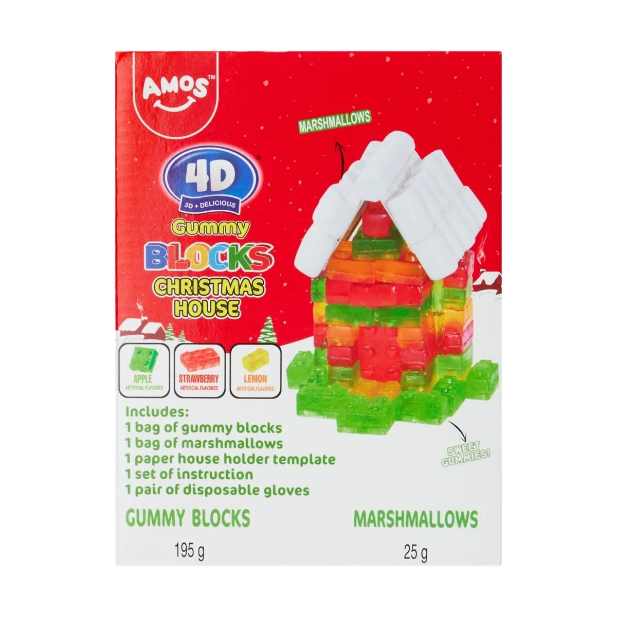 1 Amos 4D Gummy Blocks Christmas House Kit 220g, 1 of 9