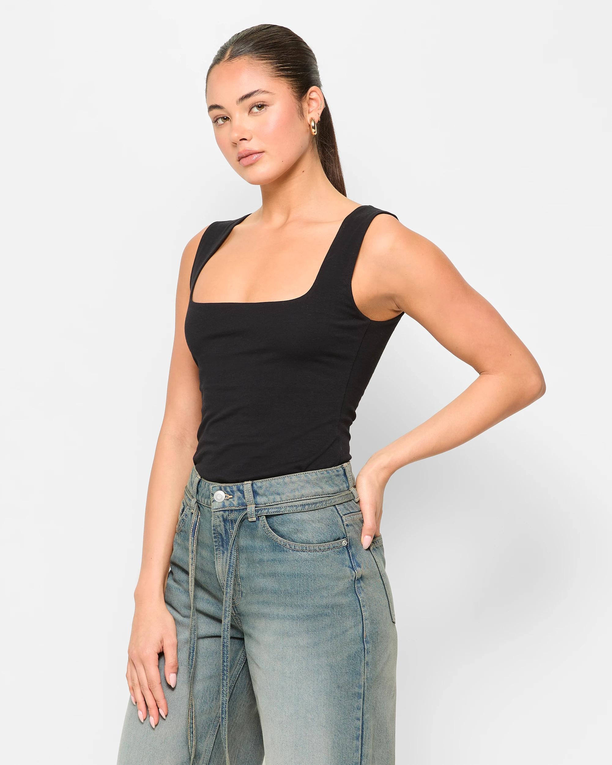 3 Lily Loves Australian Cotton Double Layer Boat Neck Tank Top BLACK, 3 of 6