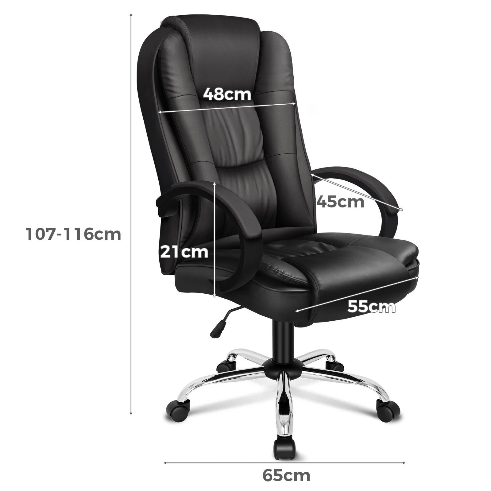 3 Alfordson Executive Office Chair PU Leather Computer Gaming Racer Black Seat - Black, 3 of 10
