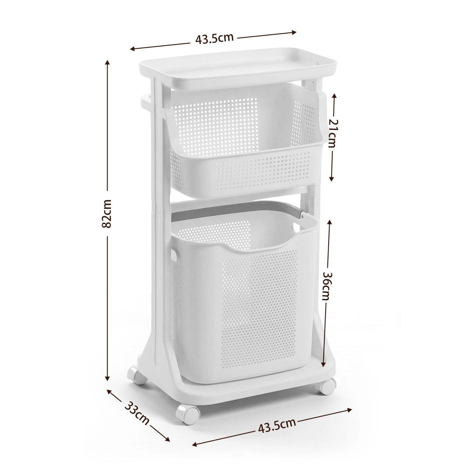 3 Dr Fussy 3 Tier Rolling Laundry Hamper with Wheels Plastic Baskets Clothes, 3 of 7