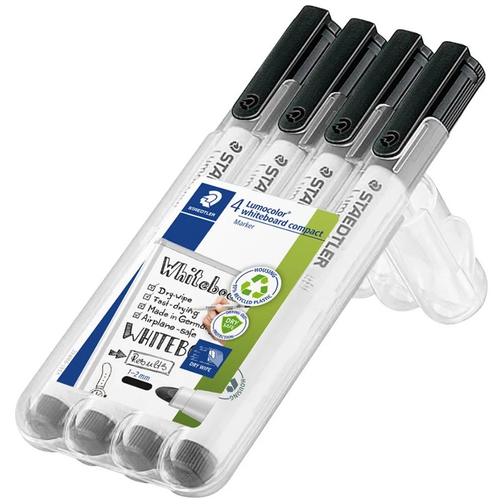 2 Staedtler Lumocolour Whiteboard Marker Bullet Black 4 Pack, 2 of 4