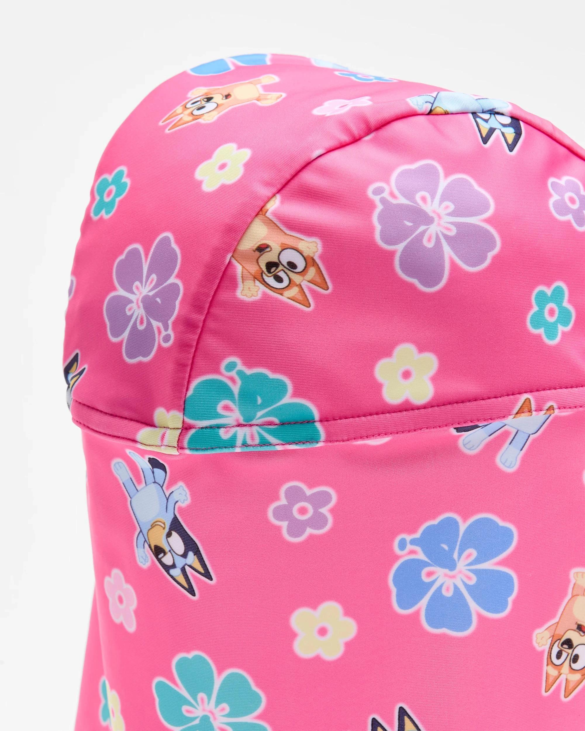 3 Kids Licensed Bluey Hibiscus Flowers Swim Hat PINK, 3 of 3