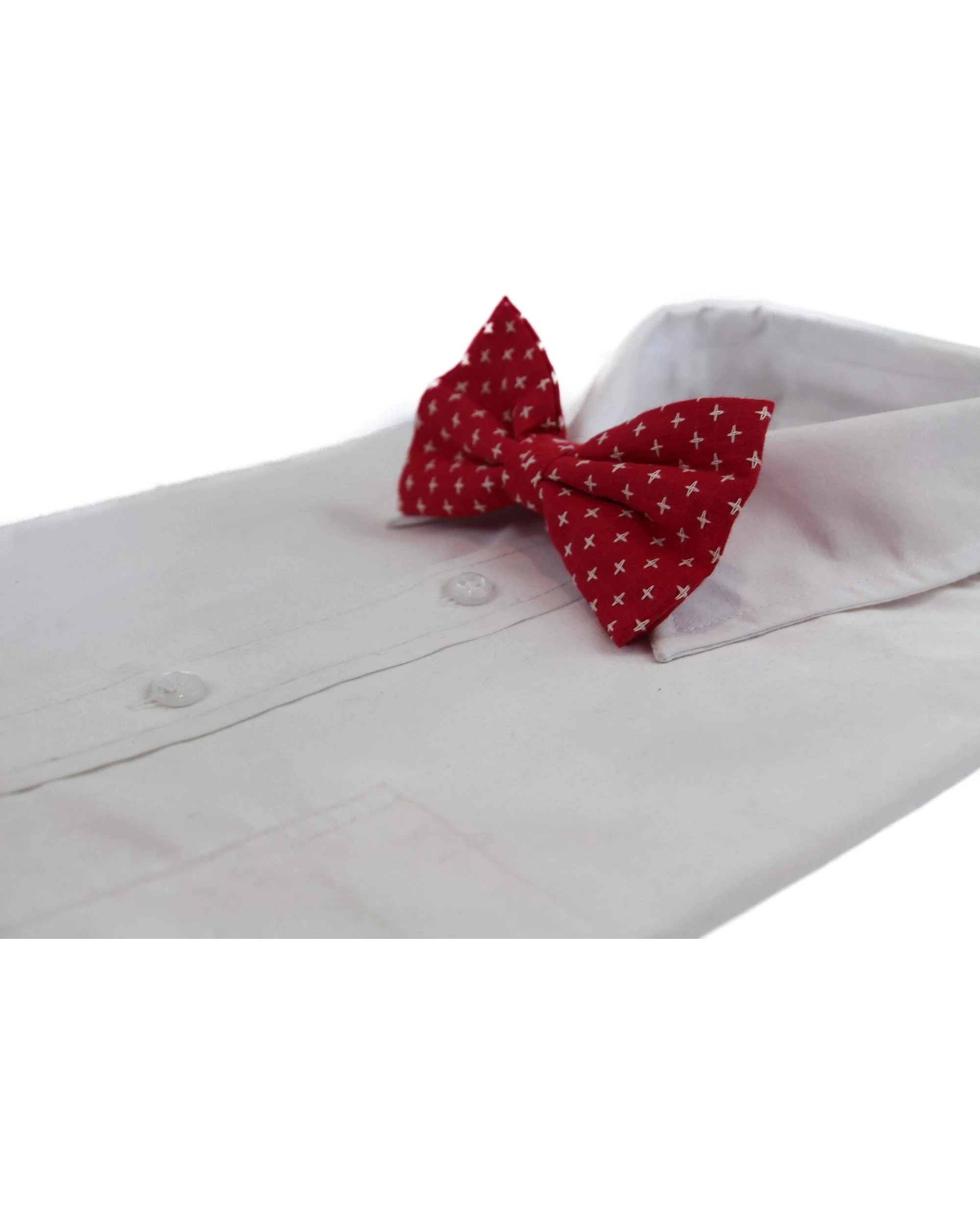 1 Zasel Mens Red With White Star Patterned Cotton Bow Tie - Multi, 1 of 3
