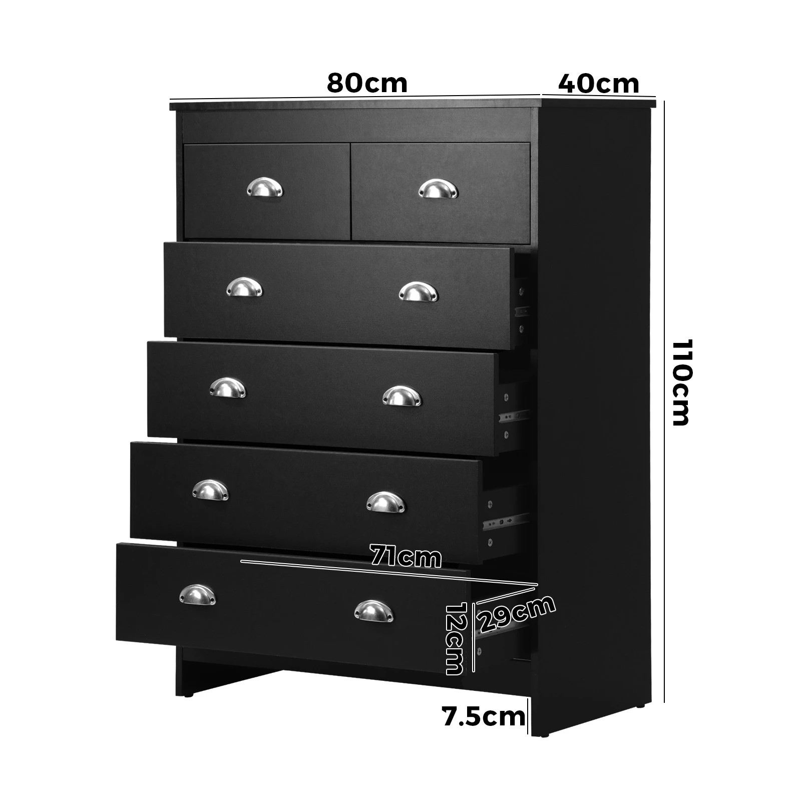 9 Oikiture 6 Chest of Drawers Tallboy Dresser Table Storage Cabinet - Black, 9 of 9