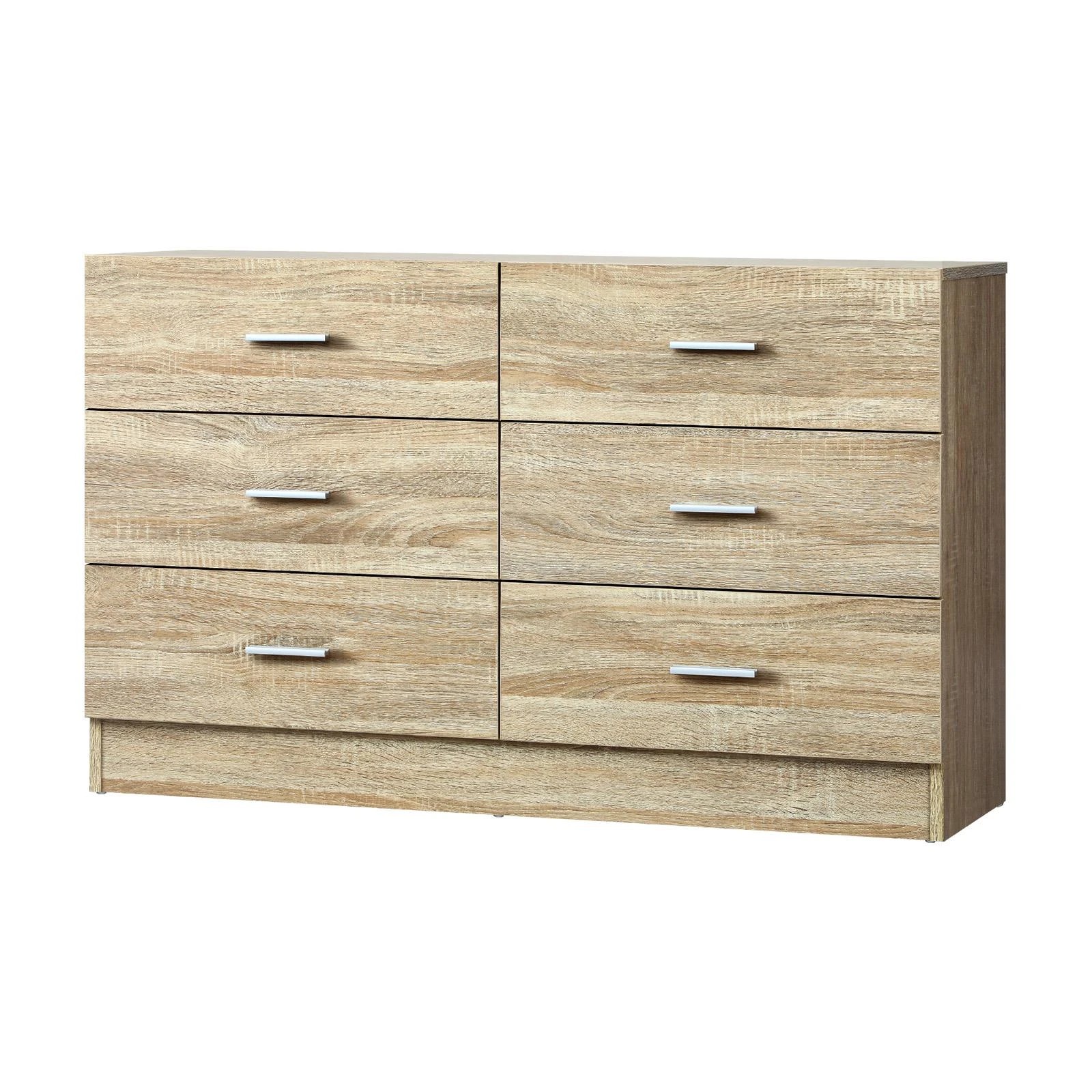 1 Oikiture 6 Chest of Drawers Dresser Table Lowboy Storage Cabinet - Natural, 1 of 8