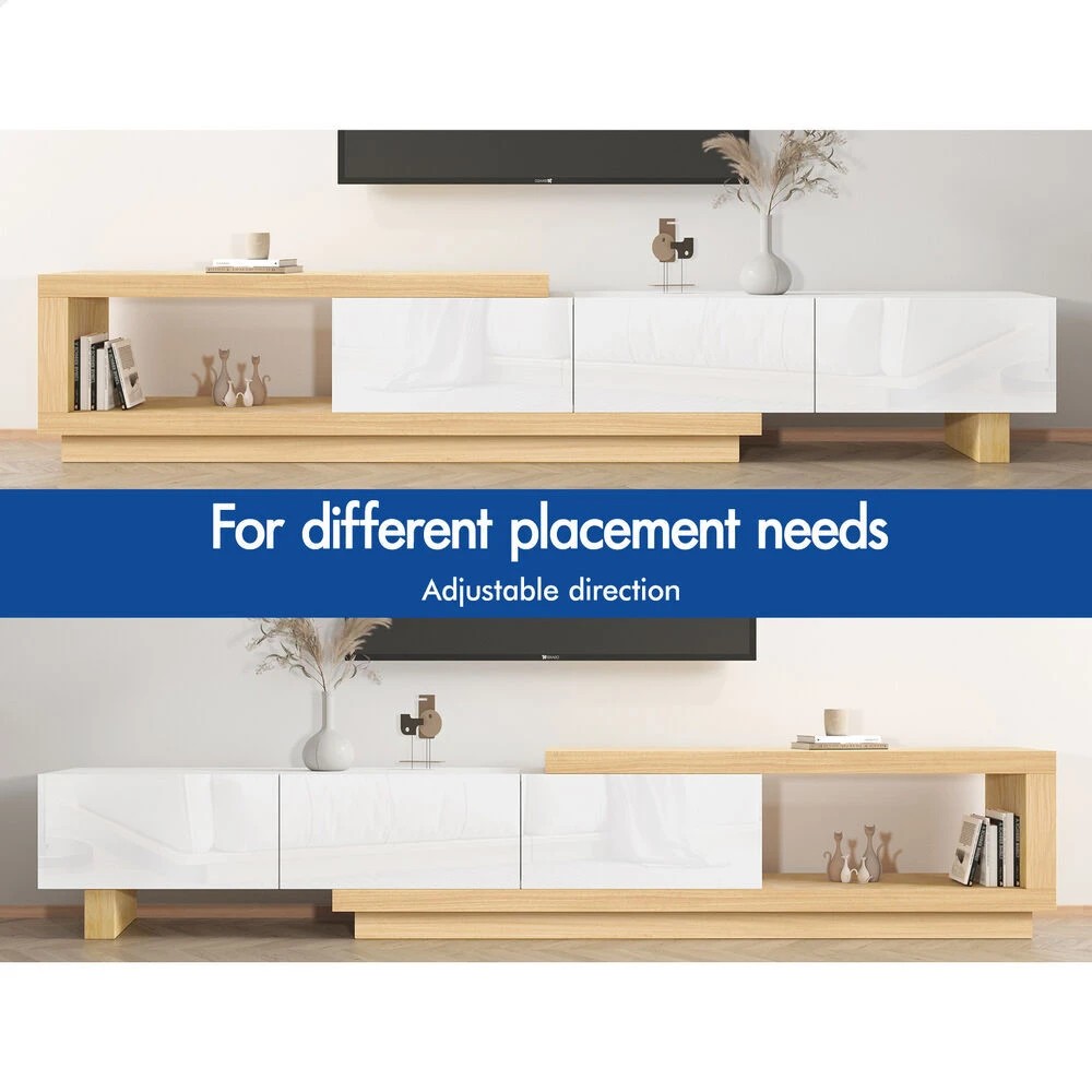 4 Alfordson 190-280cm Extendable Entertainment Unit TV Stand Cabinet Drawer - Wood White, 4 of 9