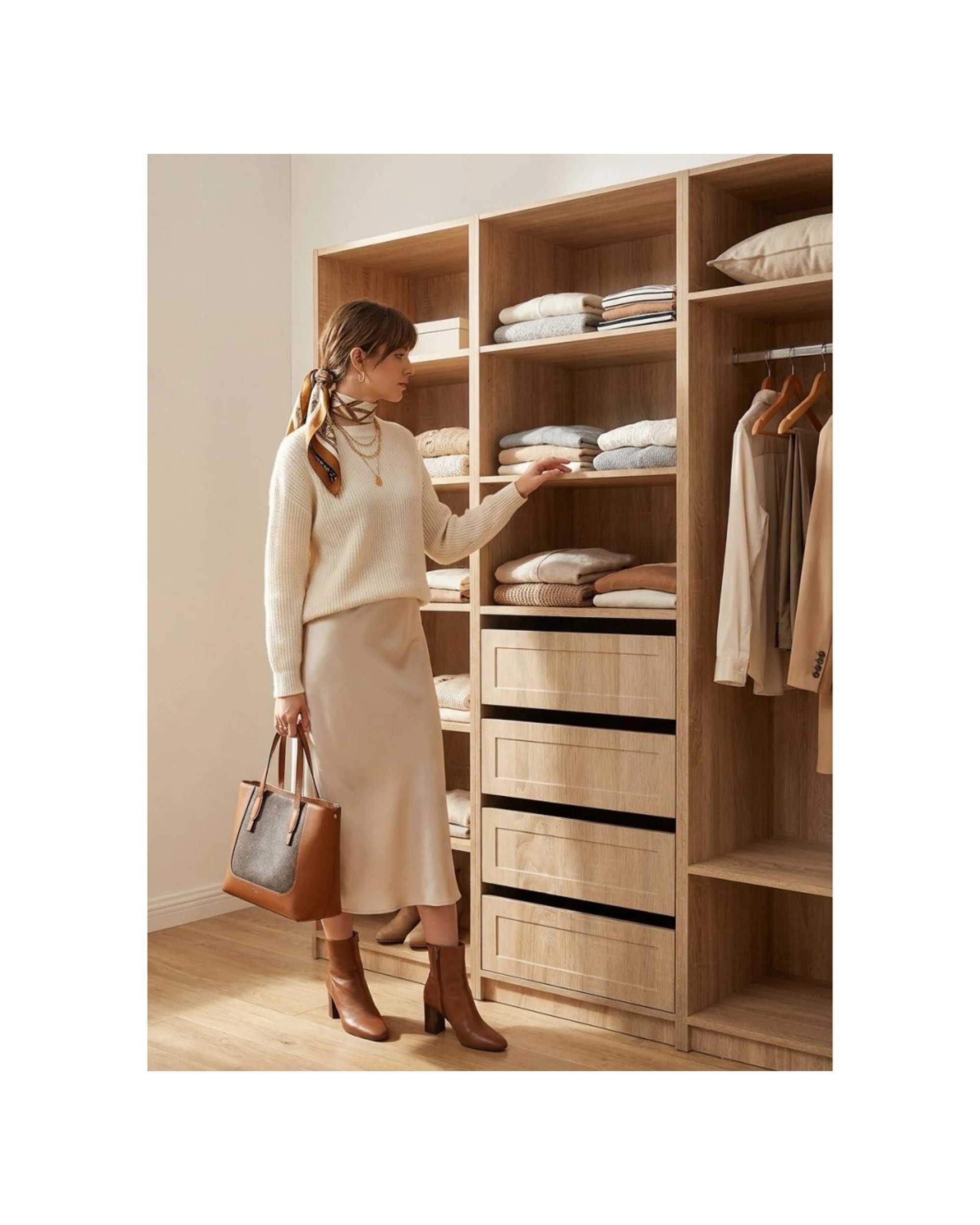 2 European Cabinetry Malmo Walk In Wardrobe 4 Drawer 3 Shelf Module Hamptons Oak - Natural, 2 of 2