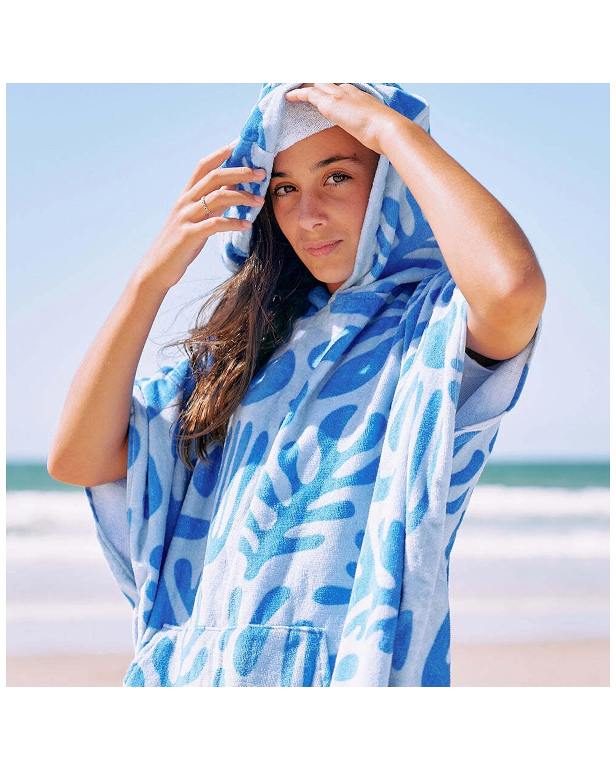 5 Annabel Trends Beach Poncho 100x82cm Cover Up Absorbent Drying Towel Plain - Blue, 5 of 5
