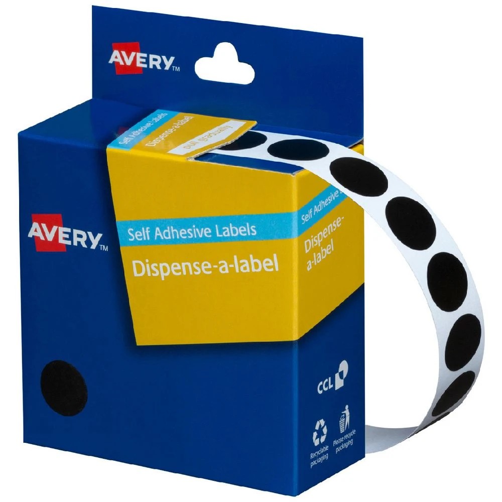 1 Avery Dispenser Labels Circle Black 14mm 1050 Pack, 1 of 2