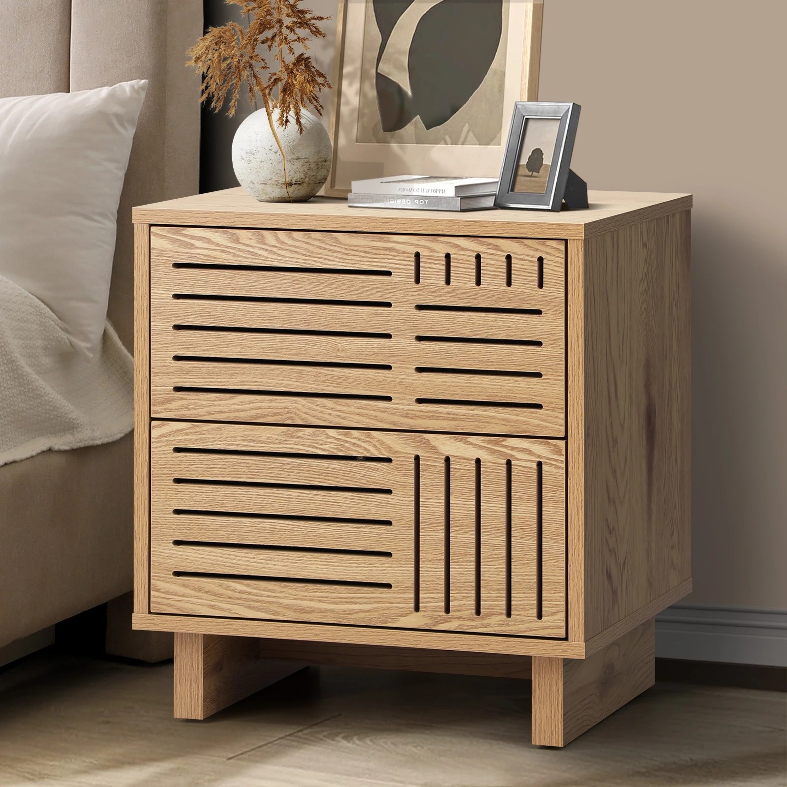 3 Oikiture Bedside Table 2 Drawers Side Tables Nightstand Storage Cabinet - Natural, 3 of 7
