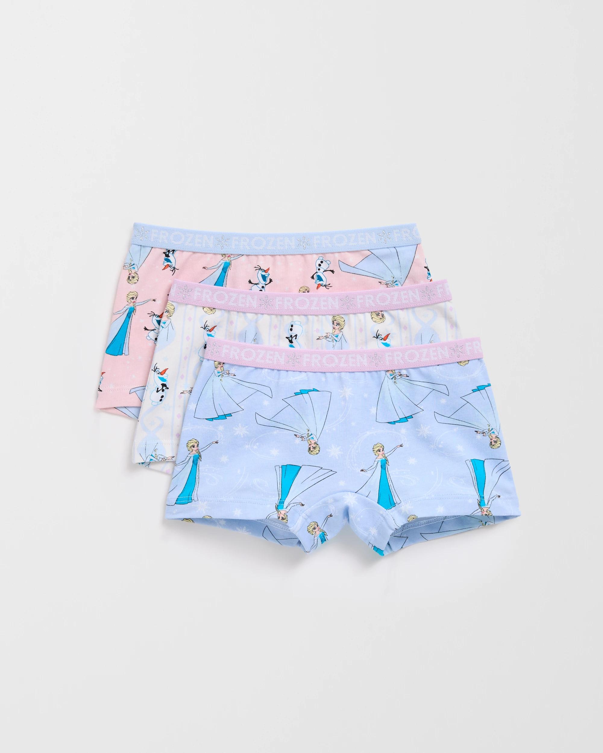 1 Licensed Disney Frozen Australian Cotton 3 Pack Younger Girls Shorties MULTI FROZEN, 1 of 2