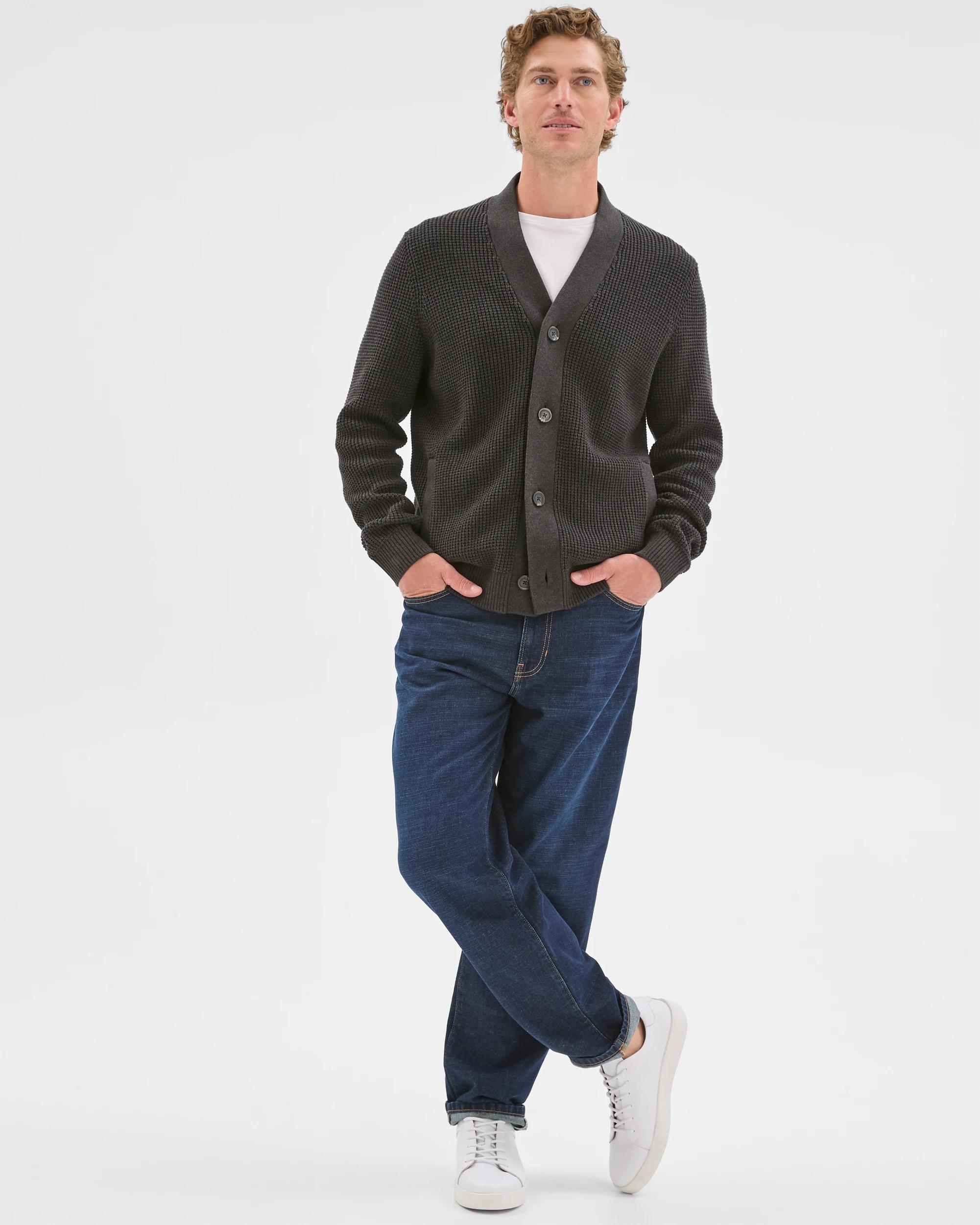 5 Target Man Australian Cotton V-Neck Waffle Knit Cardigan BLACK MARLE, 5 of 7