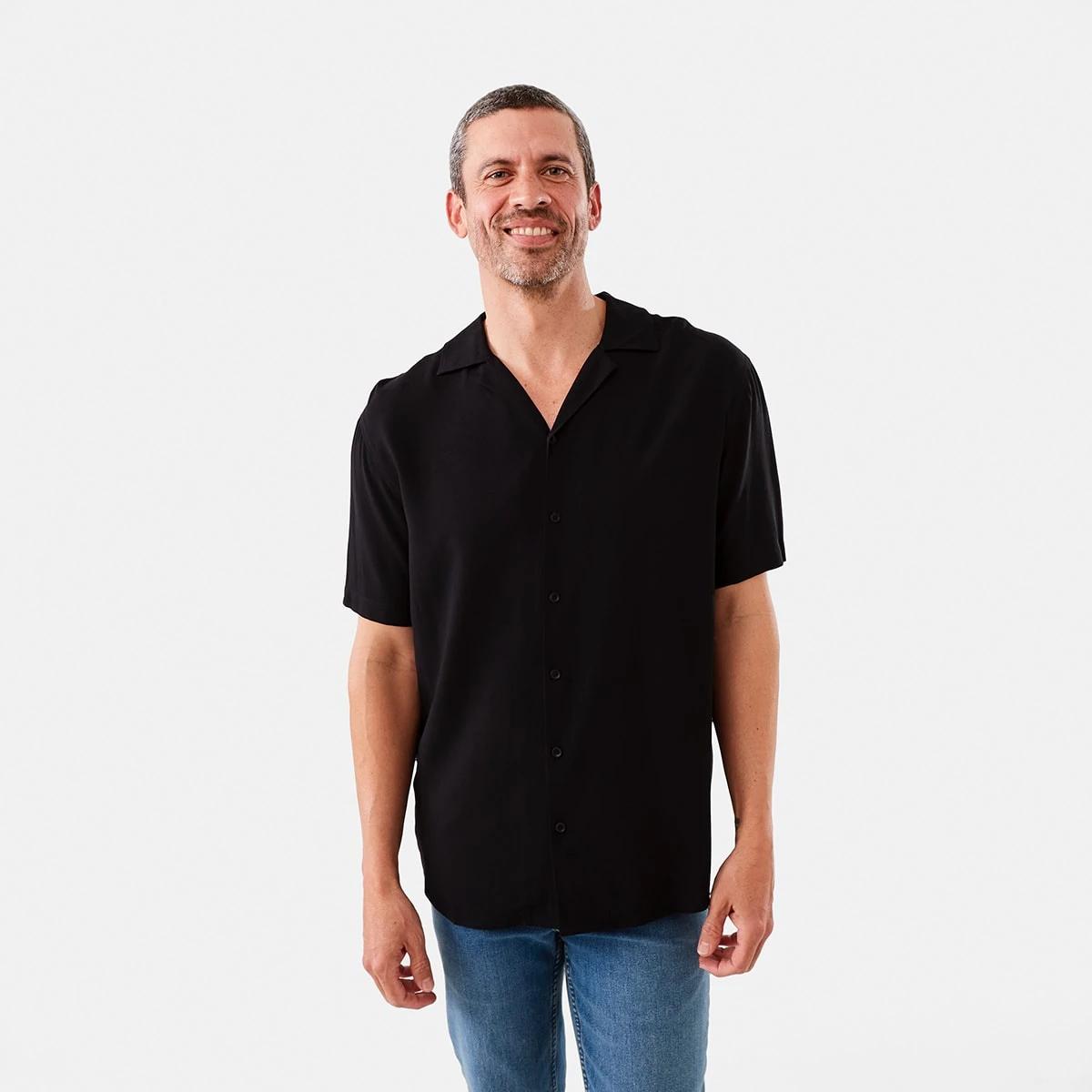1 Short Sleeve Plain Resort Shirt Black, 1 of 6