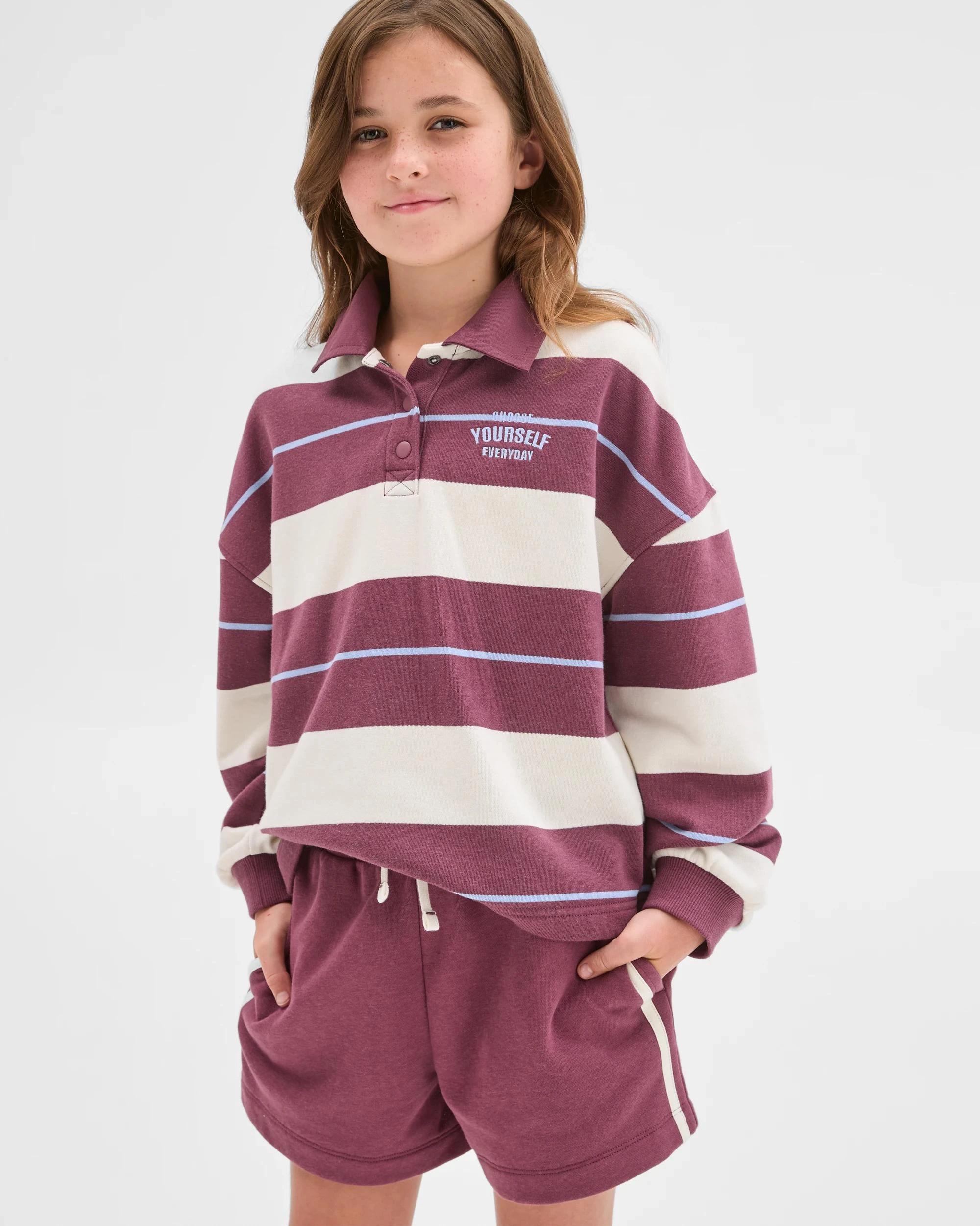 2 Target Australian Cotton Blend Striped Rugby Top and Short Set BURGUNDY, 2 of 7