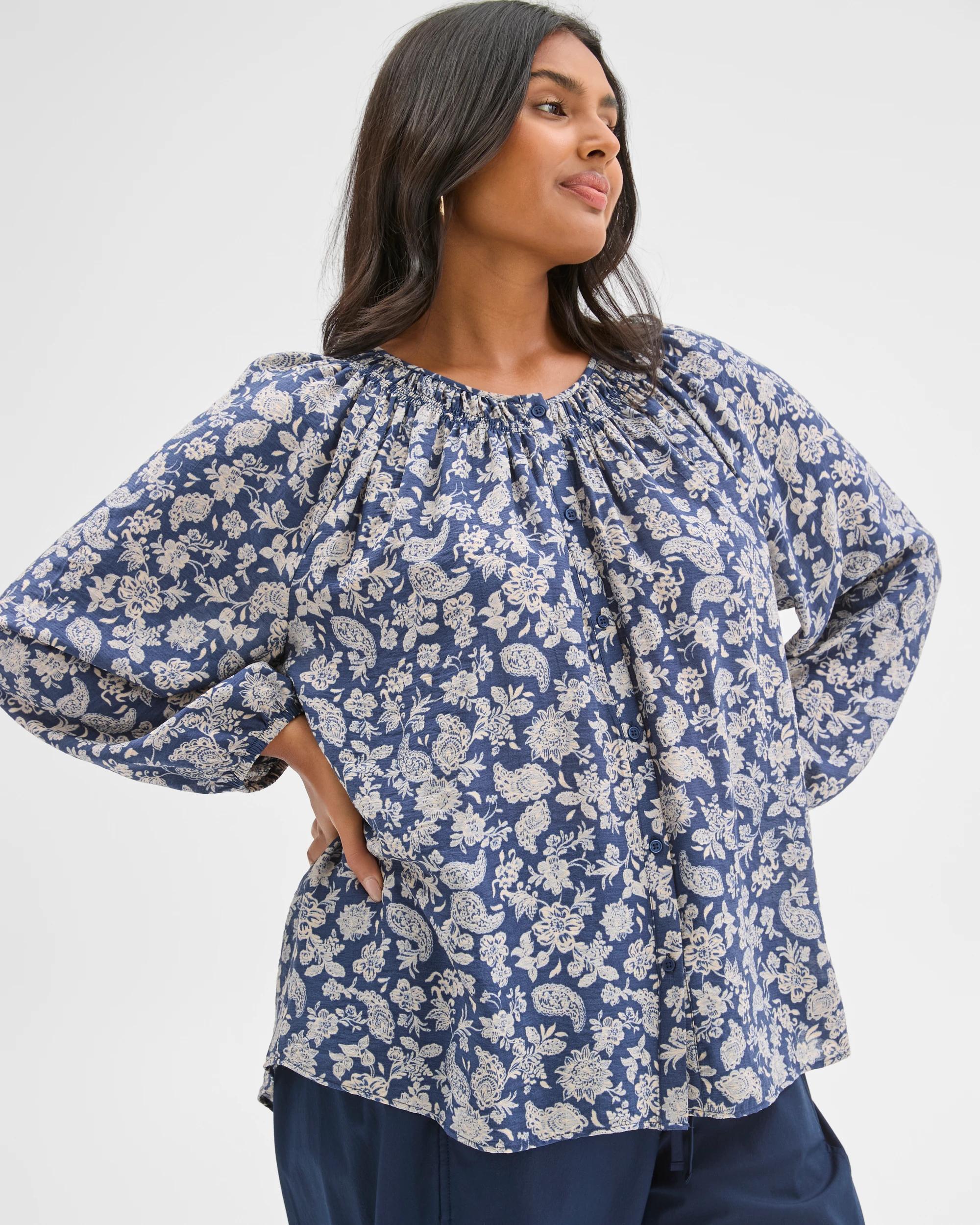 3 Target Curve Plus Size 3/4 Sleeve Button Through Textured Blouse MULTI, 3 of 7