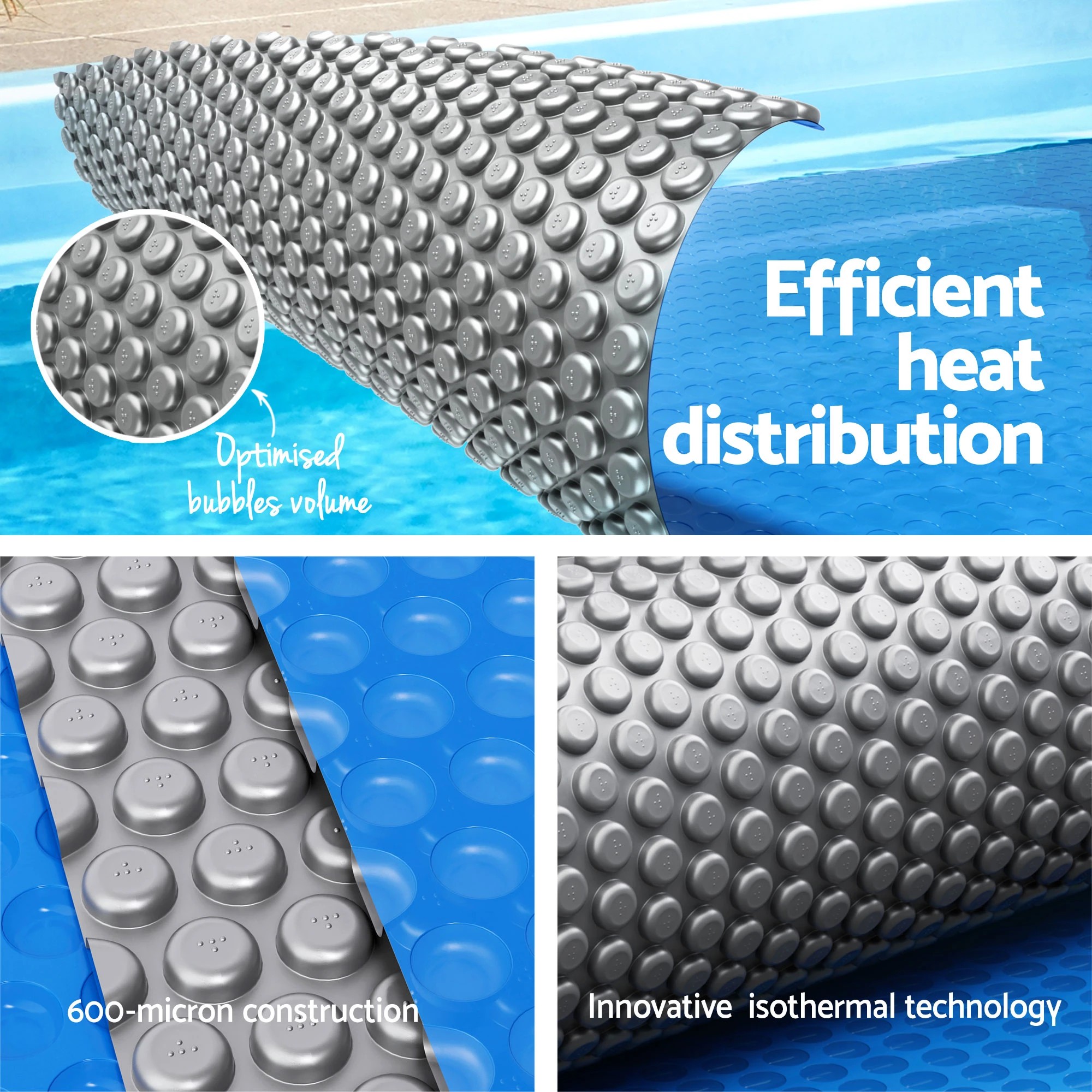 6 Aqua Buddy Pool Cover 600 Micron 9.5x5m w/ Roller 5.55m Swimming Pools Solar Blanket - Multi, 6 of 7