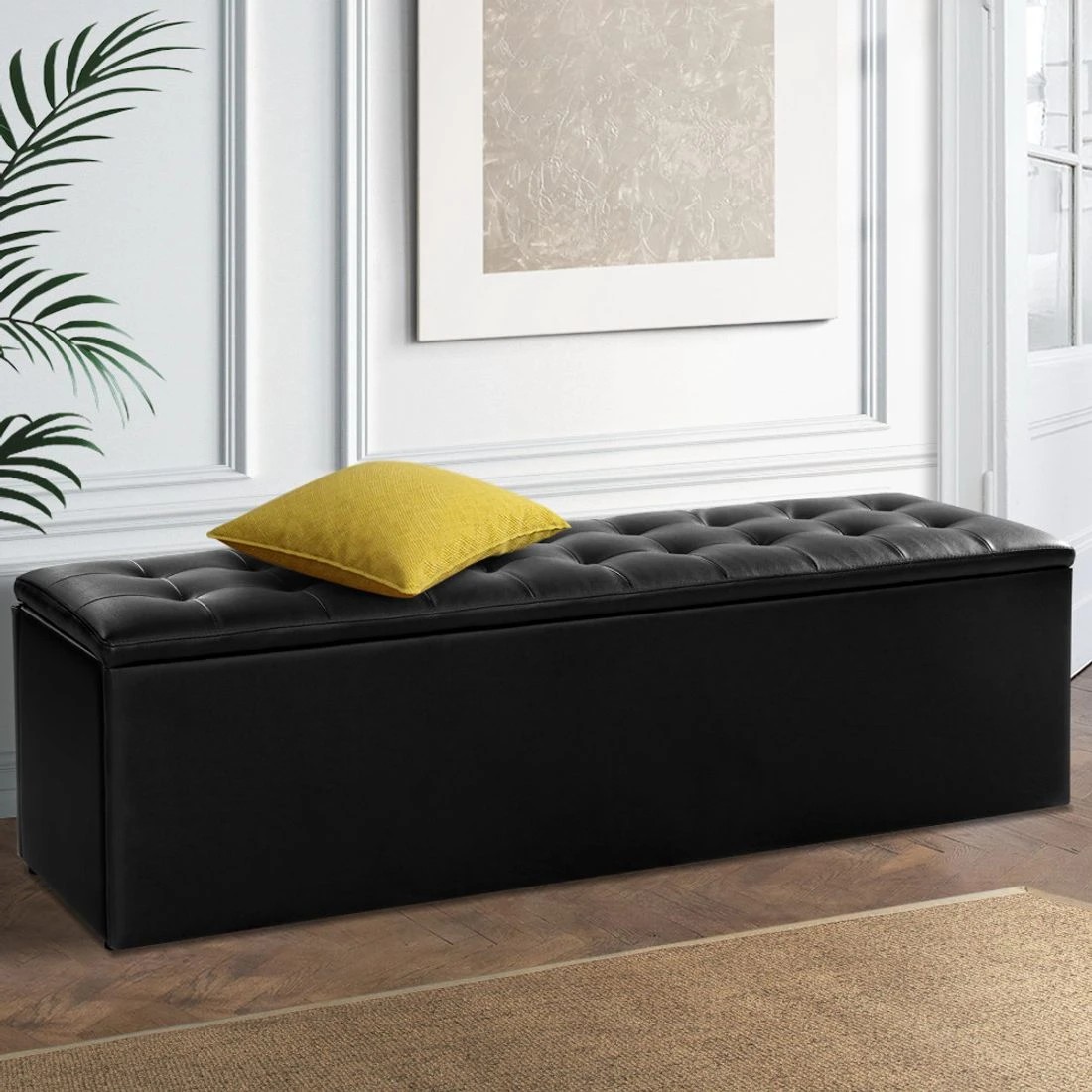 3 Artiss Storage Ottoman Blanket Box 140cm Leather - Black, 3 of 4