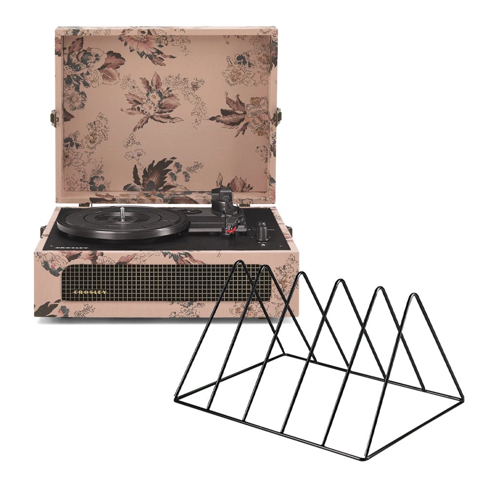 1 Crosley Voyager Bluetooth Portable Turntable - Floral + Gadhouse Vinyl Rack Bundle - Black - Pattern, 1 of 6
