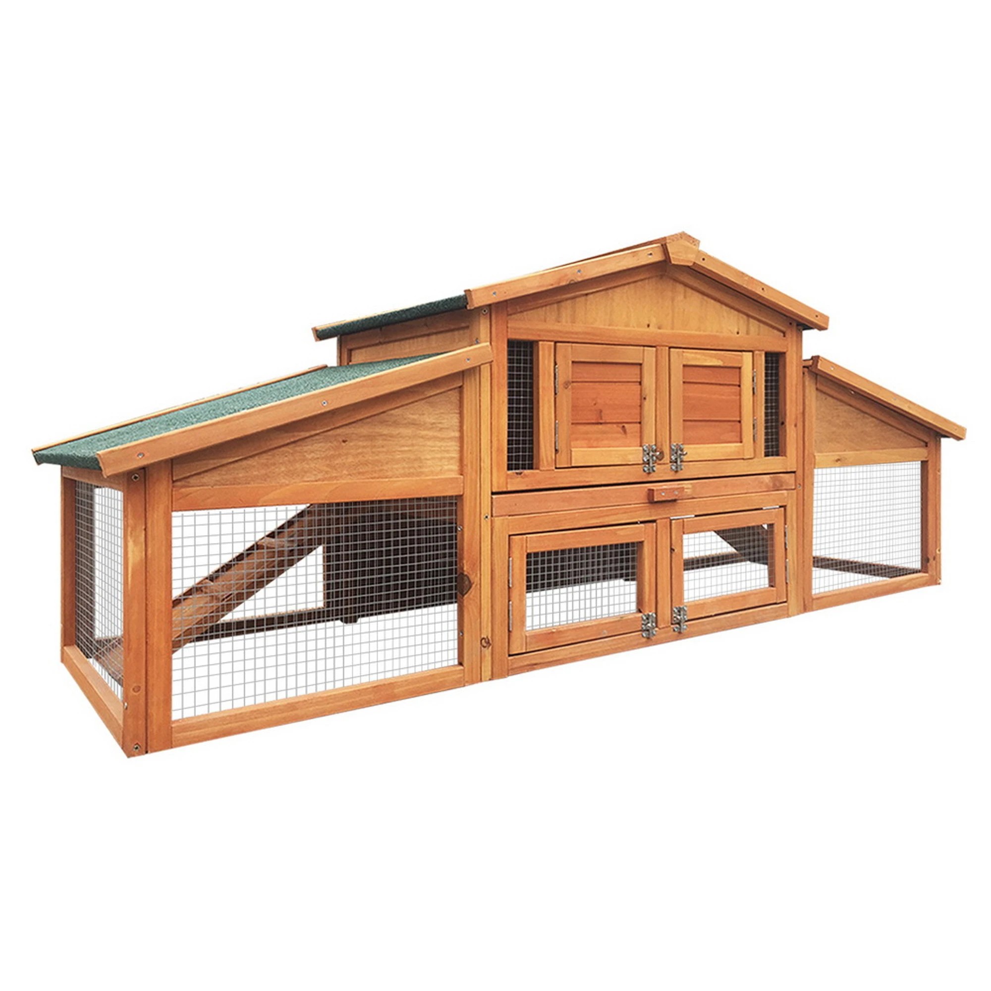 1 i.Pet Chicken Coop Rabbit Hutch Large House Outdoor Wooden Pet Bunny Run Cage - Brown, 1 of 10