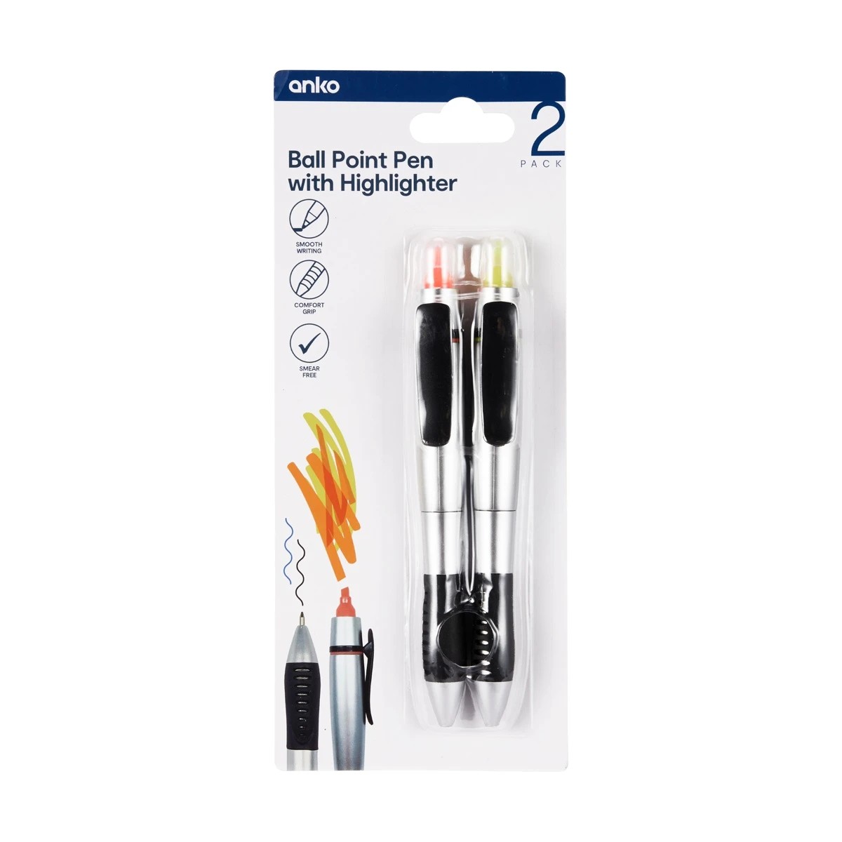 1 2 Pack Ball Point Pen with Highlighter, 1 of 4