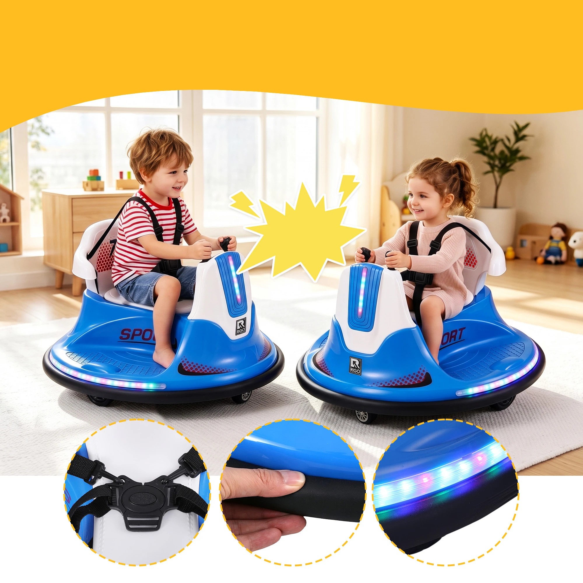 5 Rigo Ride on Cars Kids Bumper 12V Ride on Toy Toddler Remote Control - Blue, 5 of 10