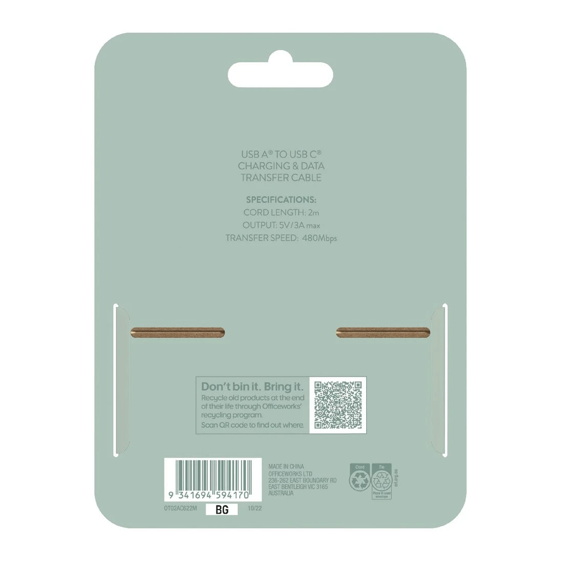 6 Otto 2m USB-A to USB-C Cable Mint, 6 of 6