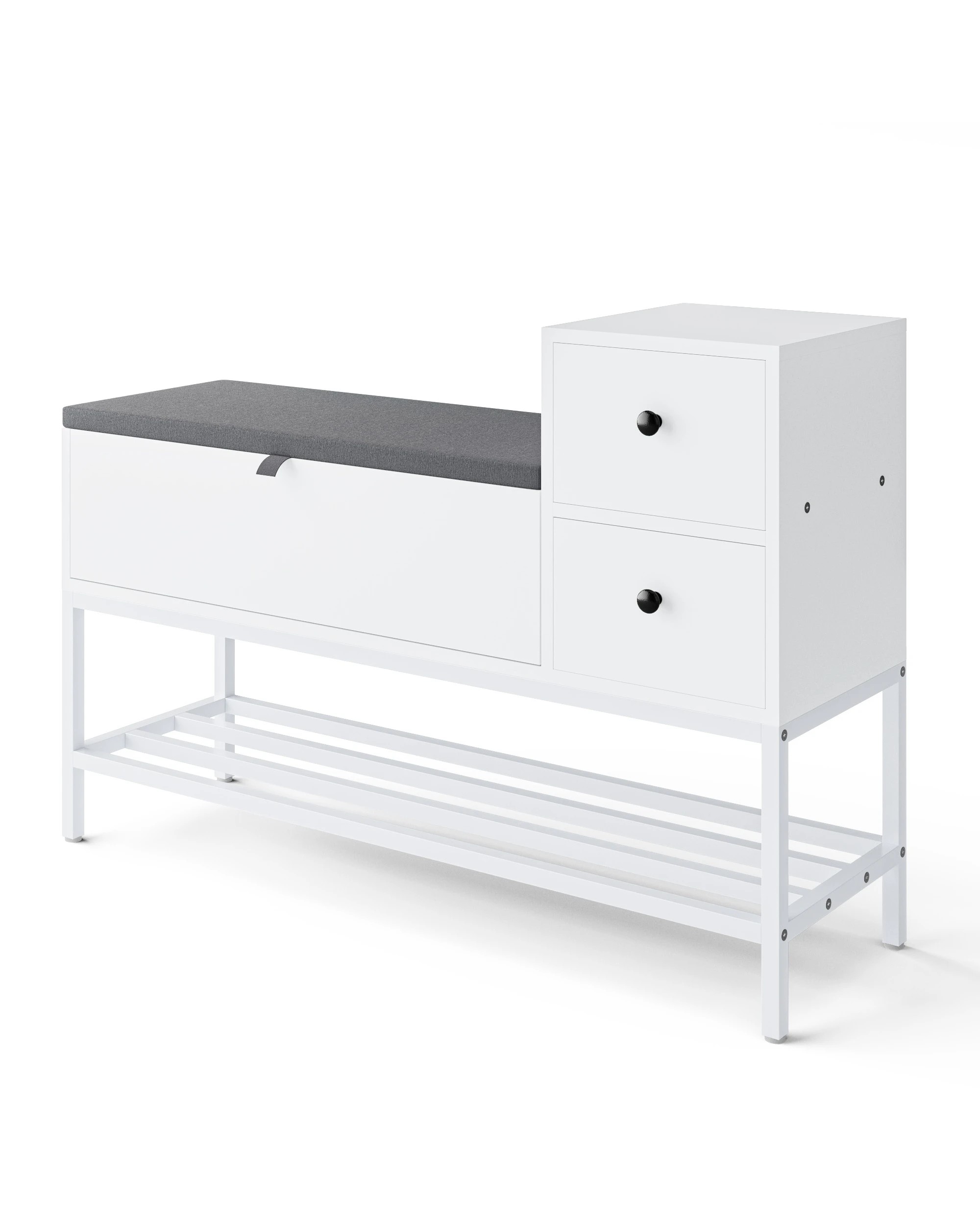 1 Advwin Shoe Rack Bench w/ Flip Top Cabinet & Drawers Shoe Organiser with Cushion & Side Hook, 1 of 9