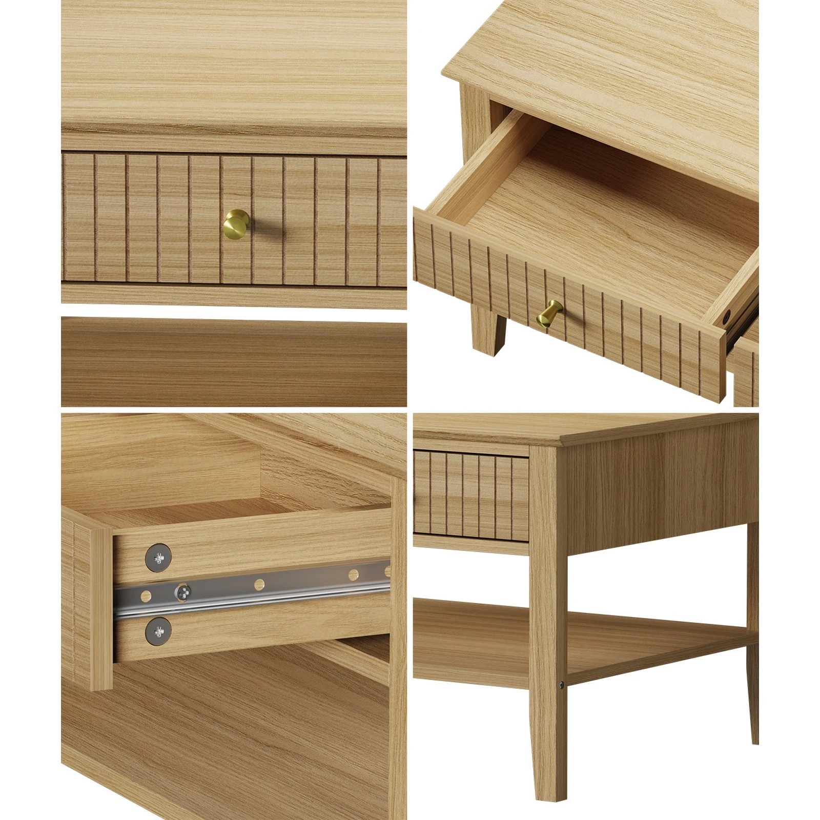 4 Oikiture Coffee Table Rectangle Table Side Storage Drawers Shelving
 - Natural, 4 of 10