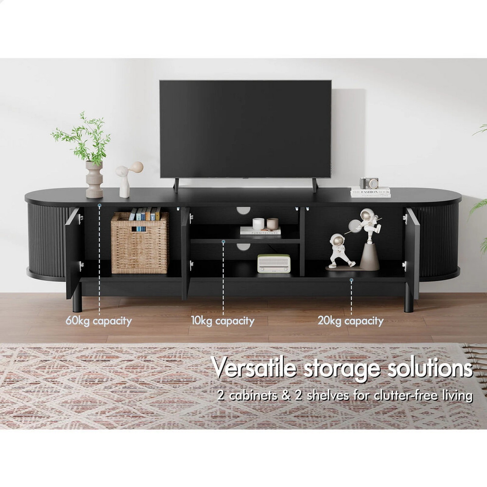 4 Alfordson TV Cabinet Entertainment Unit Stand 160cm Storage Shelf - Black, 4 of 10