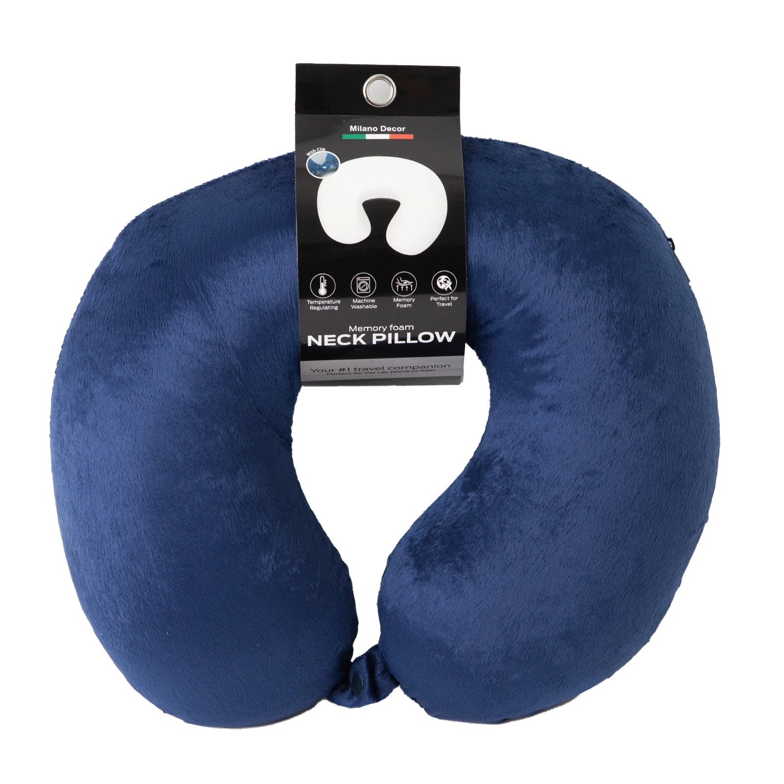 1 Milano Décor Memory Foam Travel Neck Pillow With Clip Cushion Support Soft - Blue, 1 of 7
