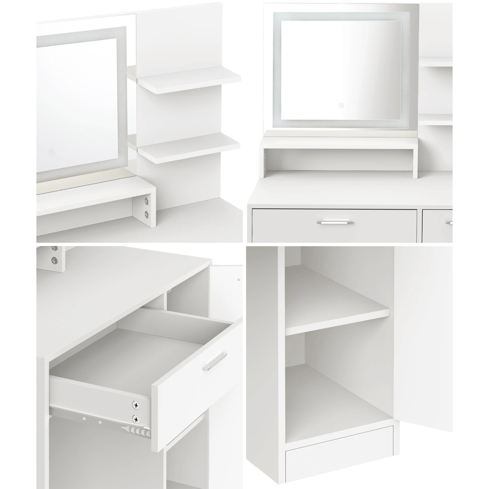 4 Oikiture Dressing Table Stool Set Makeup Mirror Led Light Large Cabinet
 - White, 4 of 9