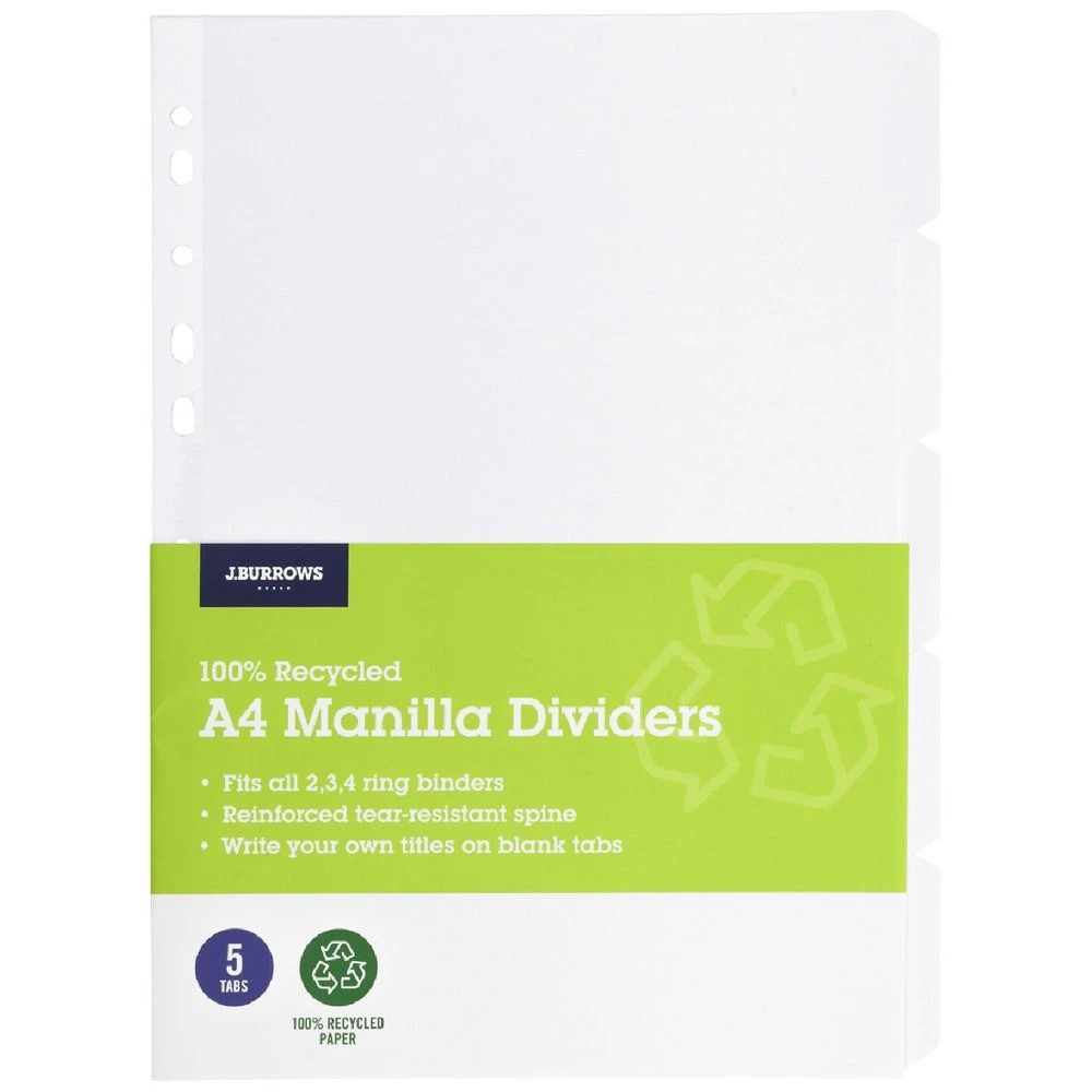 1 J.Burrows A4 5 Tab Dividers FSC White, 1 of 3