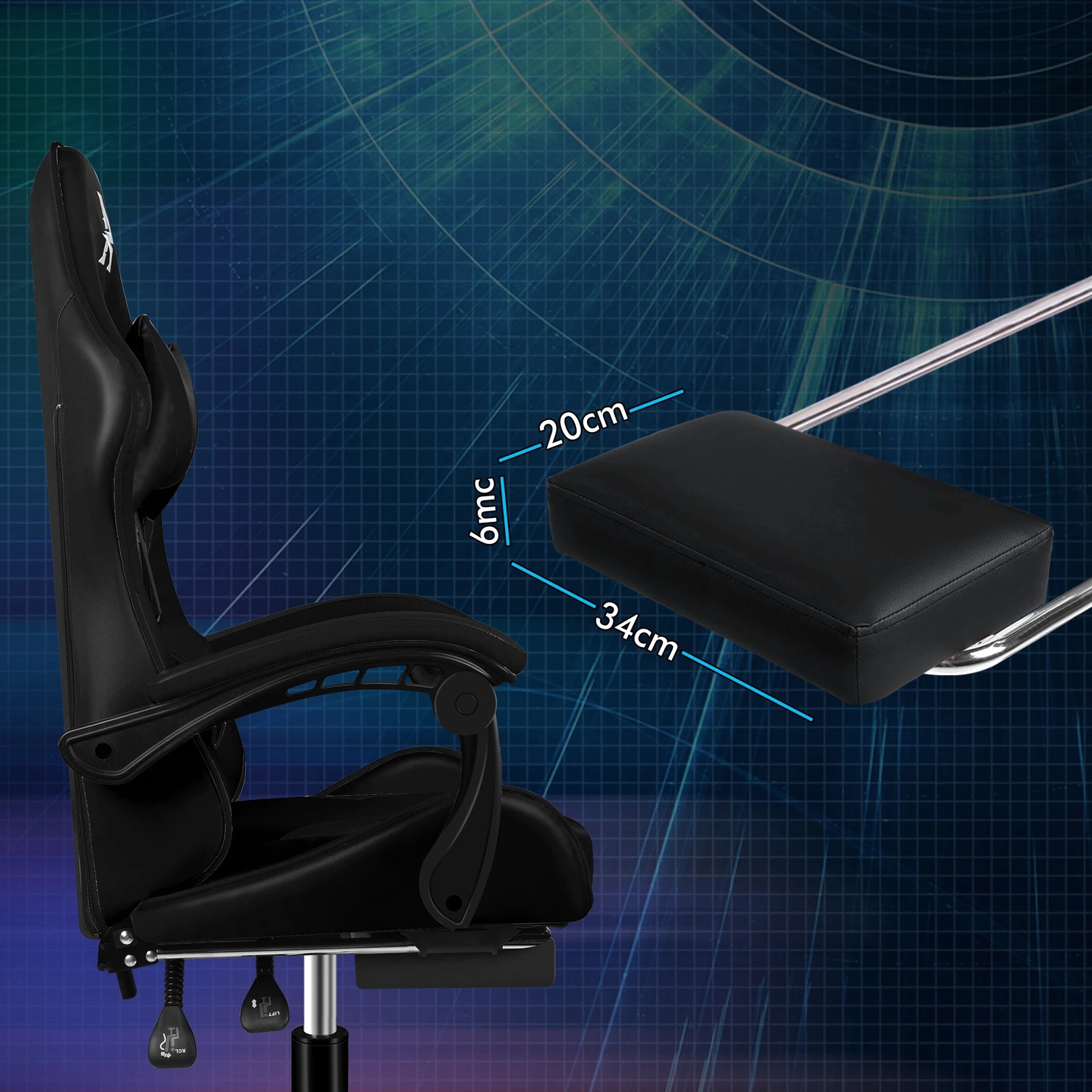 7 Alfordson Gaming Office Chair Massage Computer Footrest Seat Leather - All Black, 7 of 10