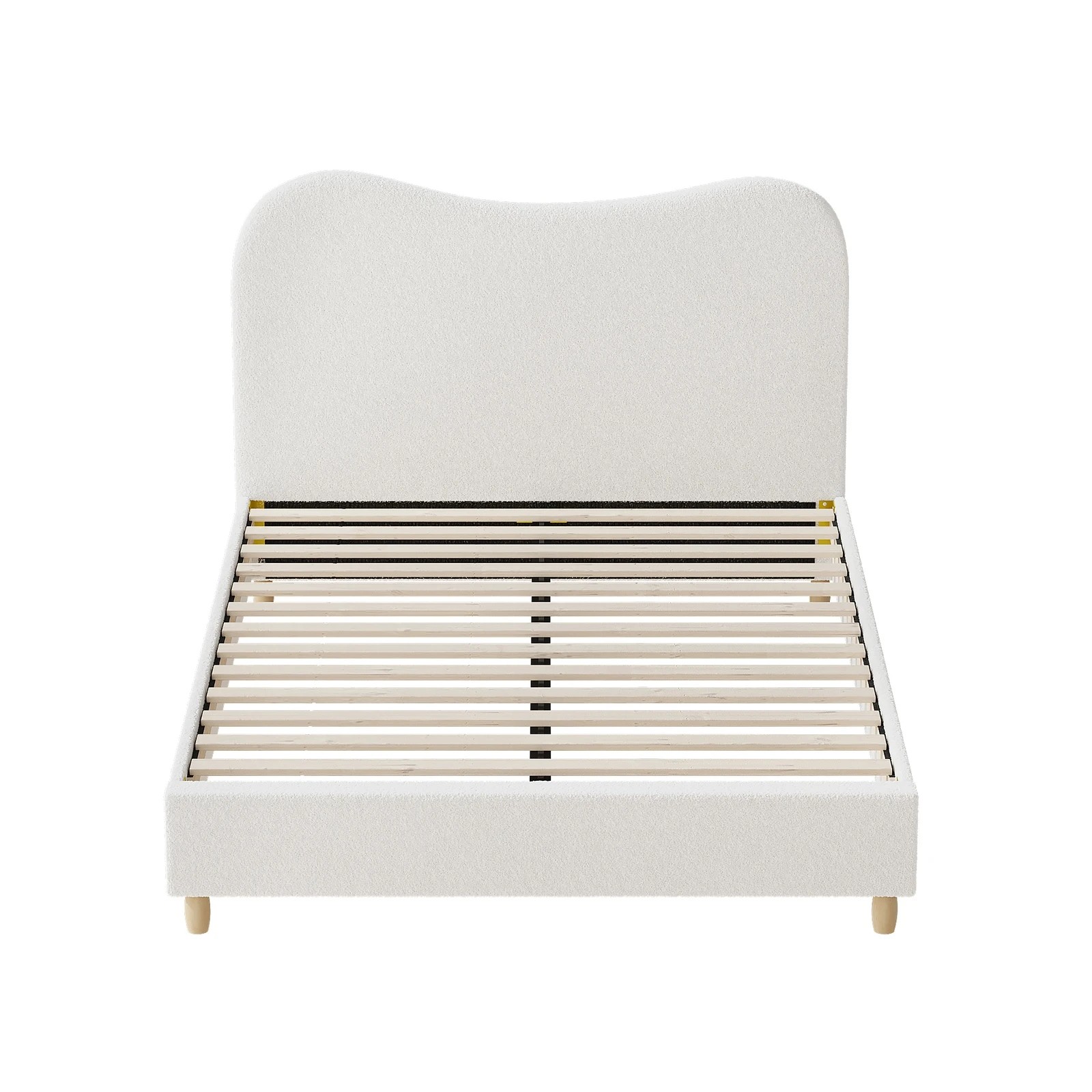 8 Oikiture Queen Bed Frame Boucle Cloud Shape Headboard
 - White, 8 of 10