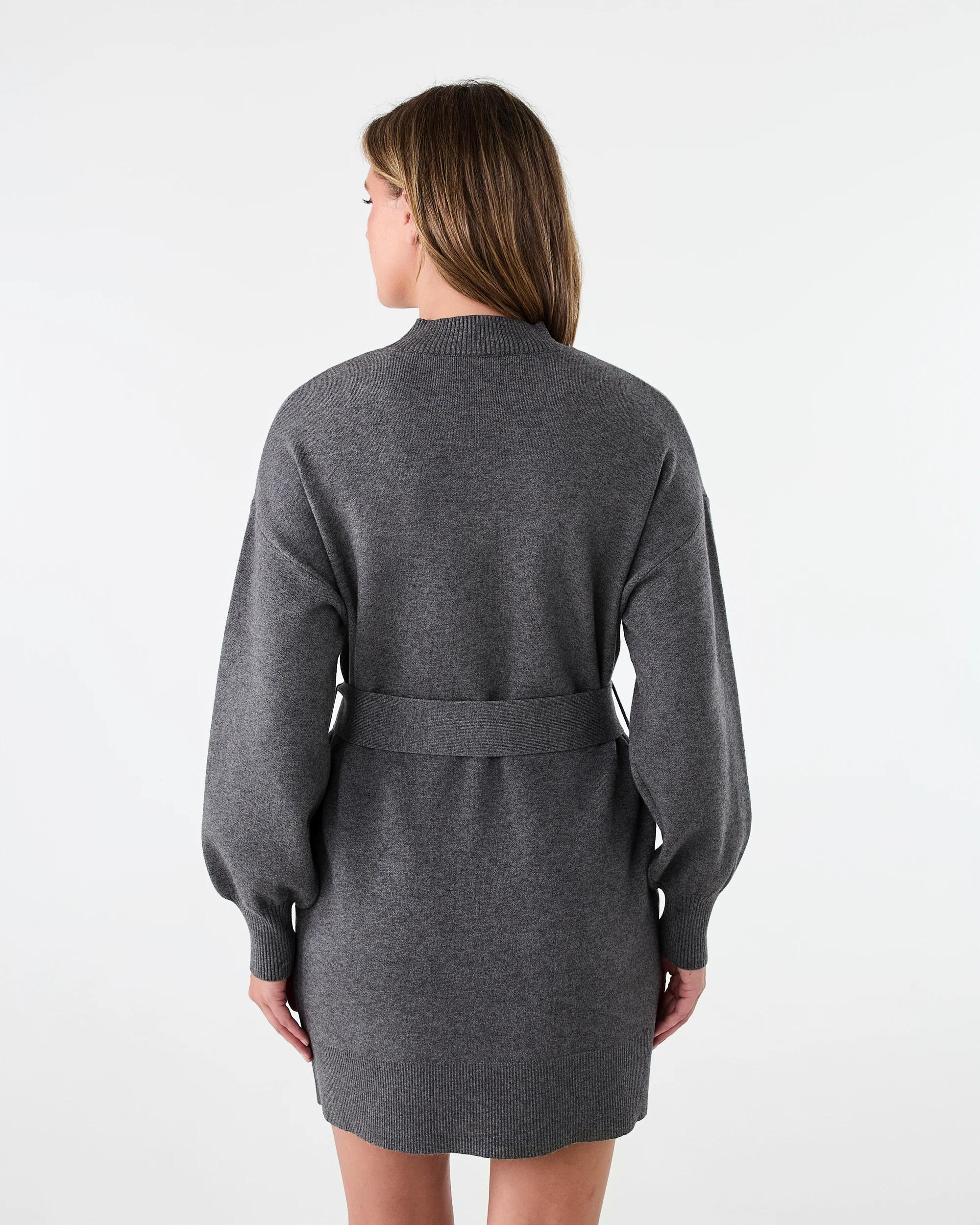 3 Long Sleeve True Knit Belted Mini Dress Gry Chmrle, 3 of 7