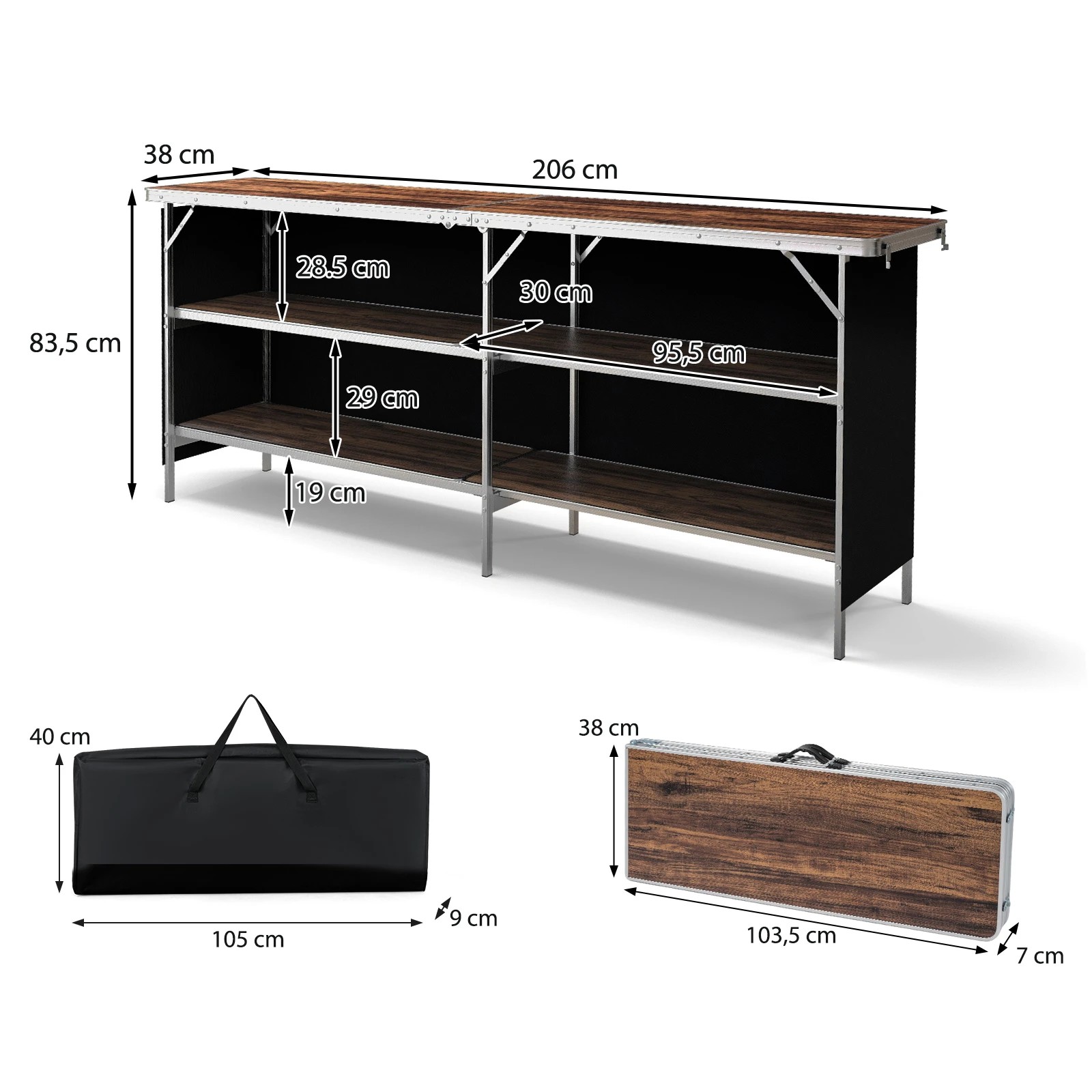7 Costway 2Tier Folding Camping Table Aluminum Portable Picnic Table Open Shelf w/Bag, 7 of 7