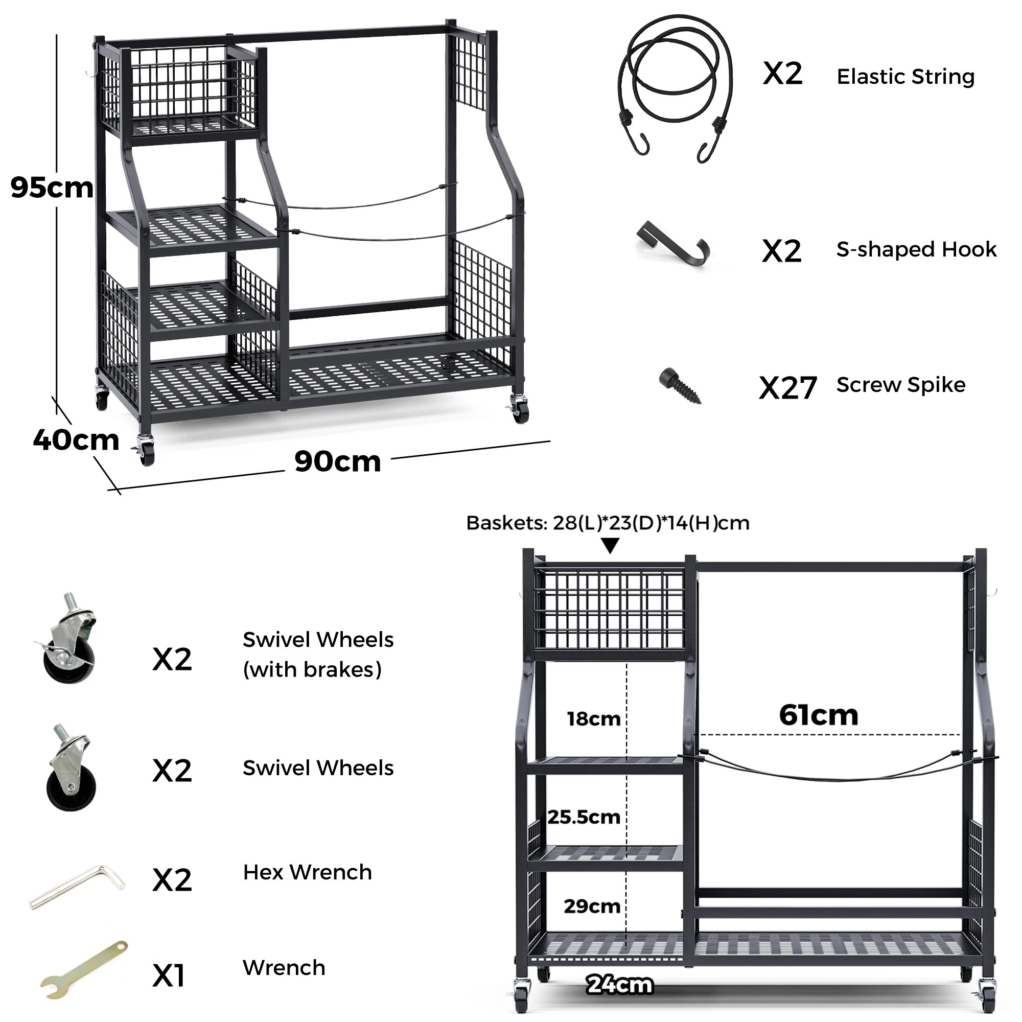 9 Advwin Golf Bag Storage Organiser with Lockable Wheels - Black, 9 of 9