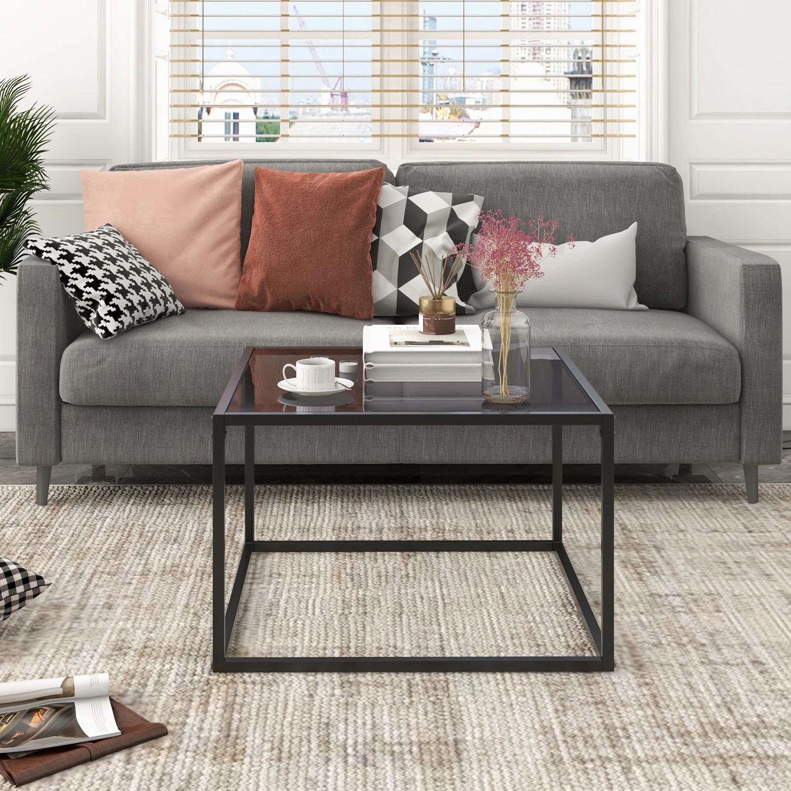 4 Costway 2-Tier Coffee Table Square Side Table Glass Tabletop, 4 of 4