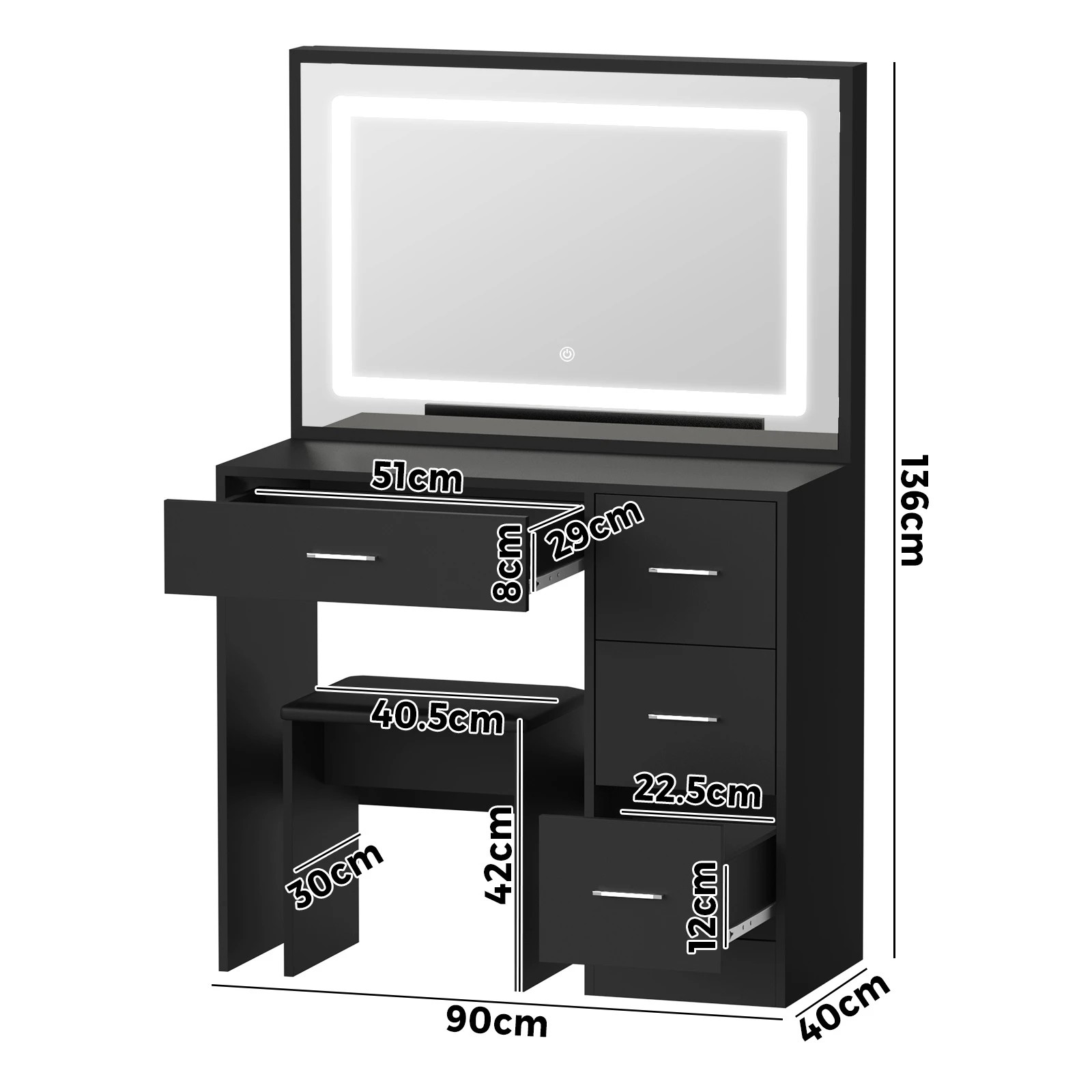 9 Oikiture Dressing Table Stool Set Large Makeup Mirror Led Light Vanity
 - Black, 9 of 9
