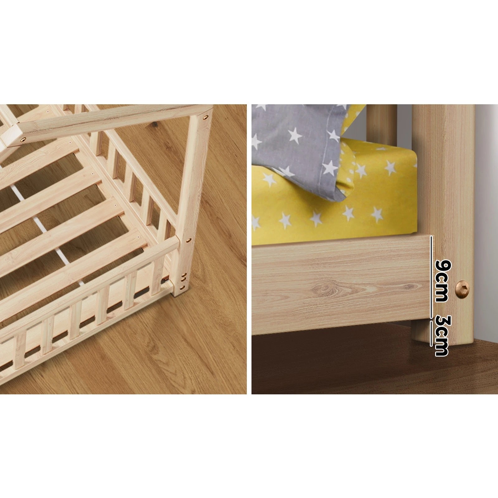 6 Oikiture Kids Wooden Bed Frame House Beds Platform Double Natural Timber Pine
 - Natural, 6 of 10