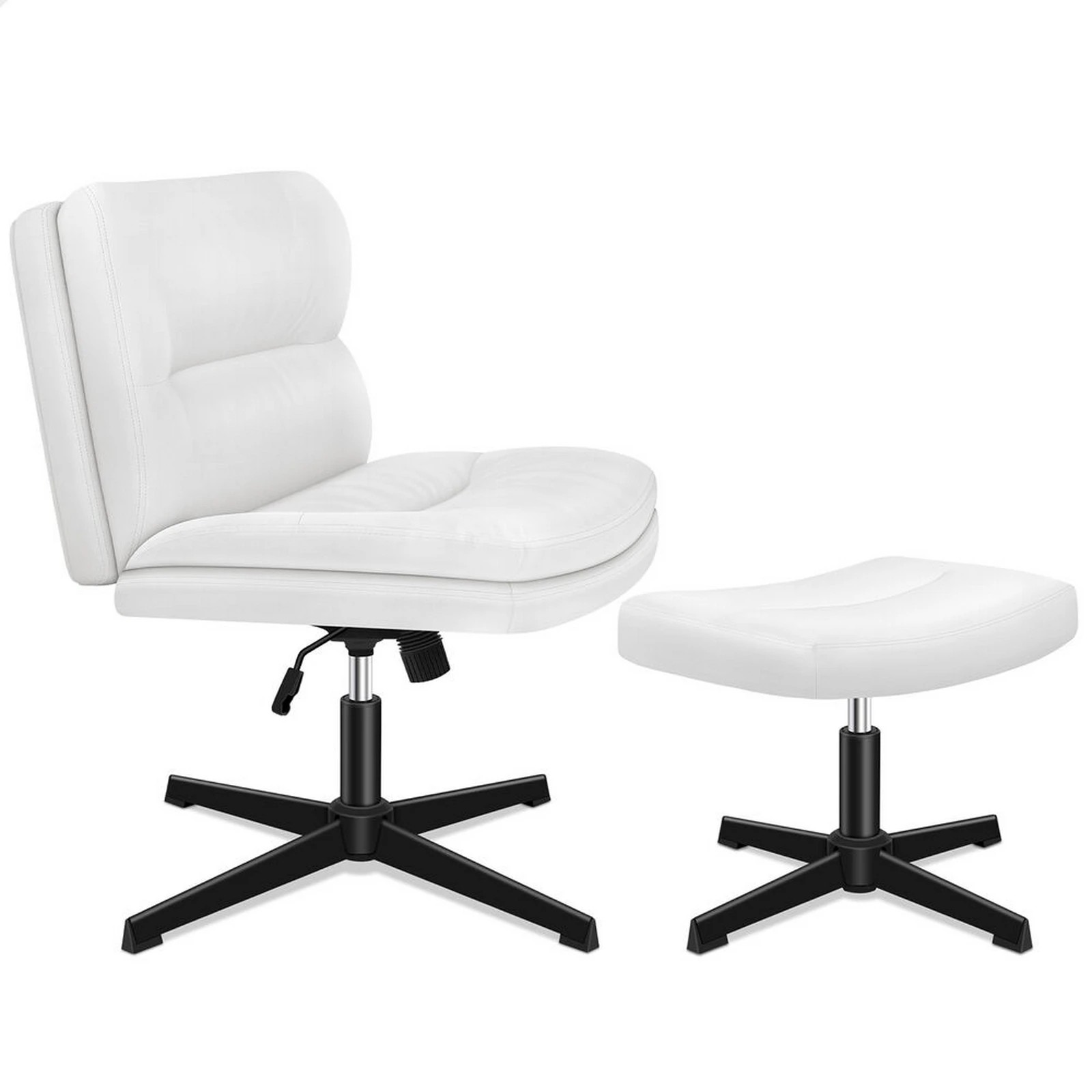 1 Alfordson Office Chair Computer Cross-legged Seat Work Ottoman PU Leather - White, 1 of 10