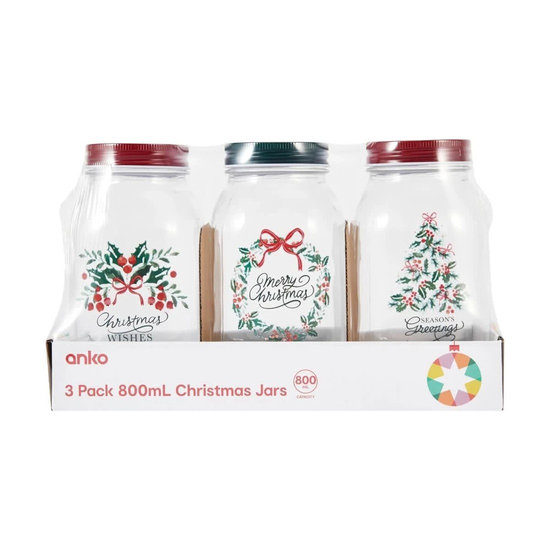 5 3 Pack 800ml Christmas Jars, 5 of 5